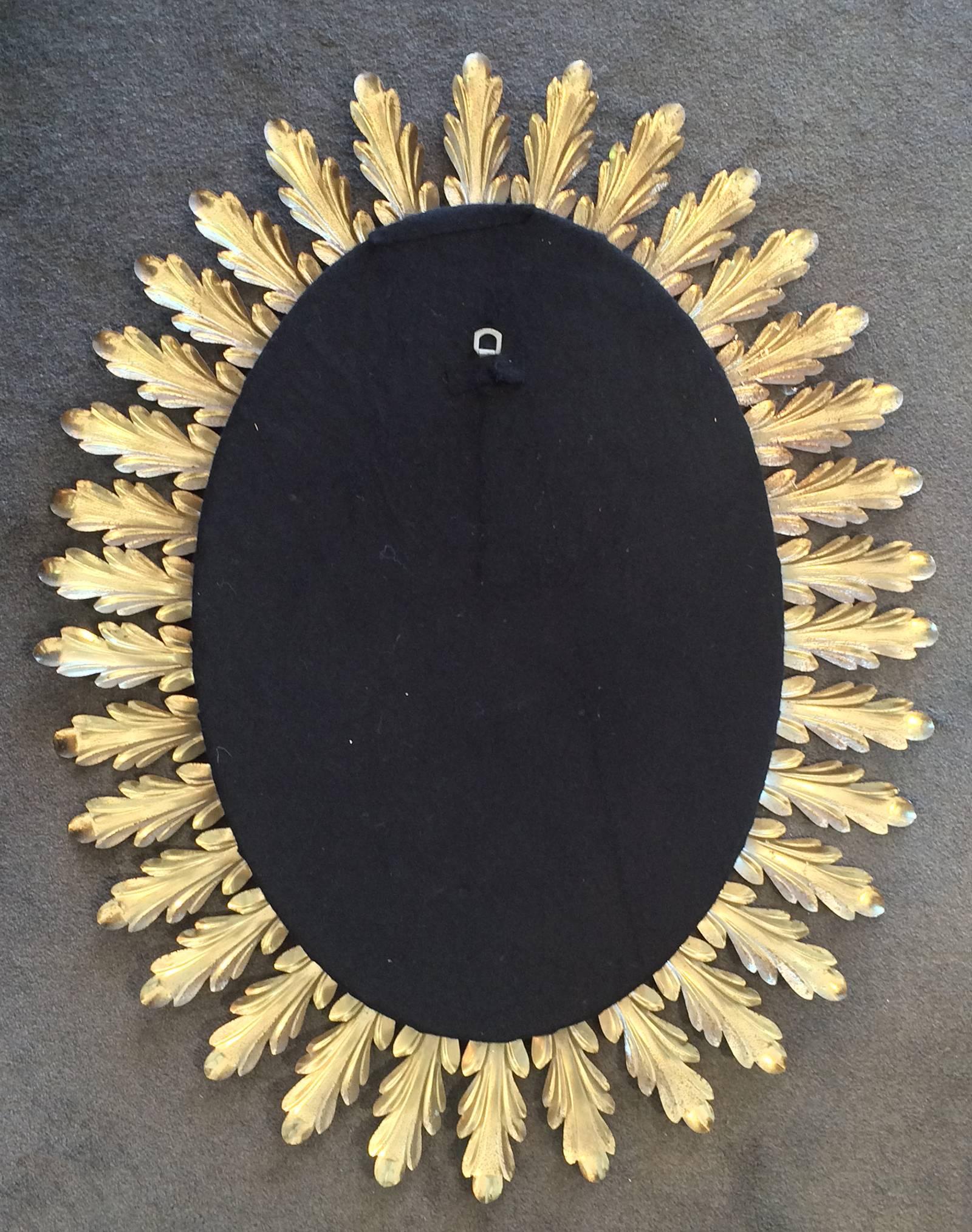 Mid-Century Modern Large French Mid-Century Sunburst Style Mirror with Acanthus Leaves