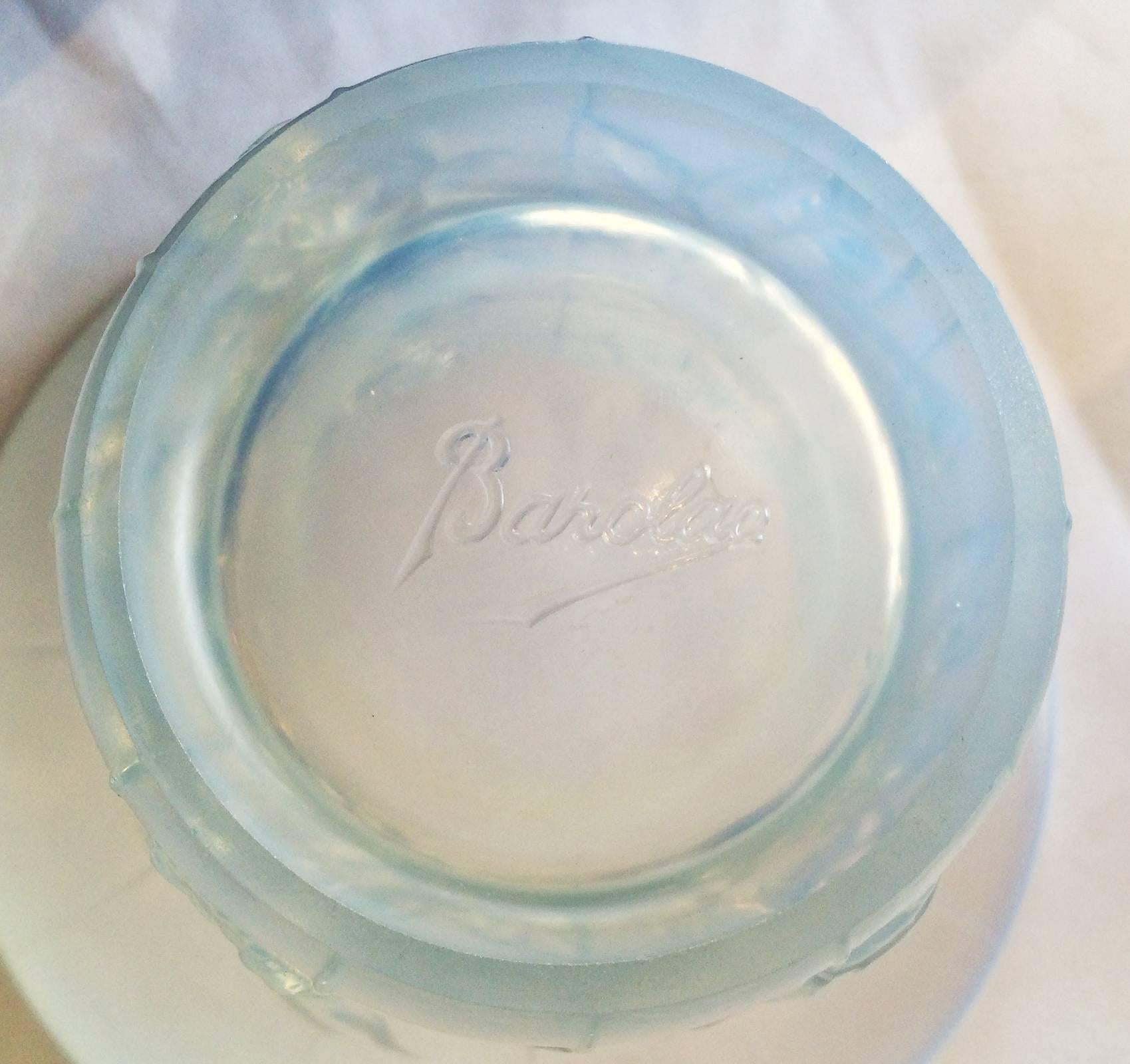 Mid-20th Century Art Deco basket of flowers opalescent glass vase by Barolac