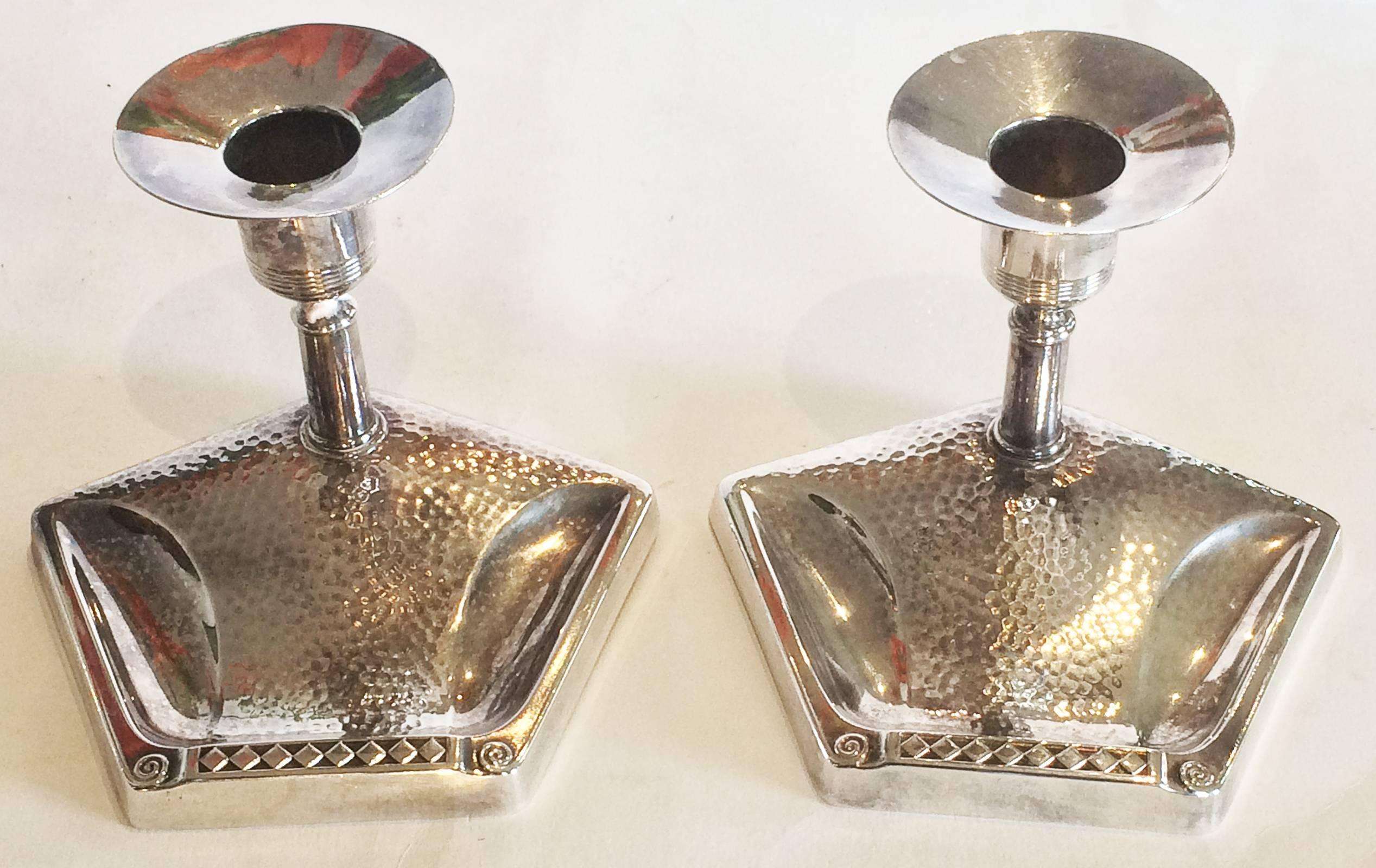 Pair of WMF German Early Beaten Candlesticks In Excellent Condition In Daylesford, Victoria