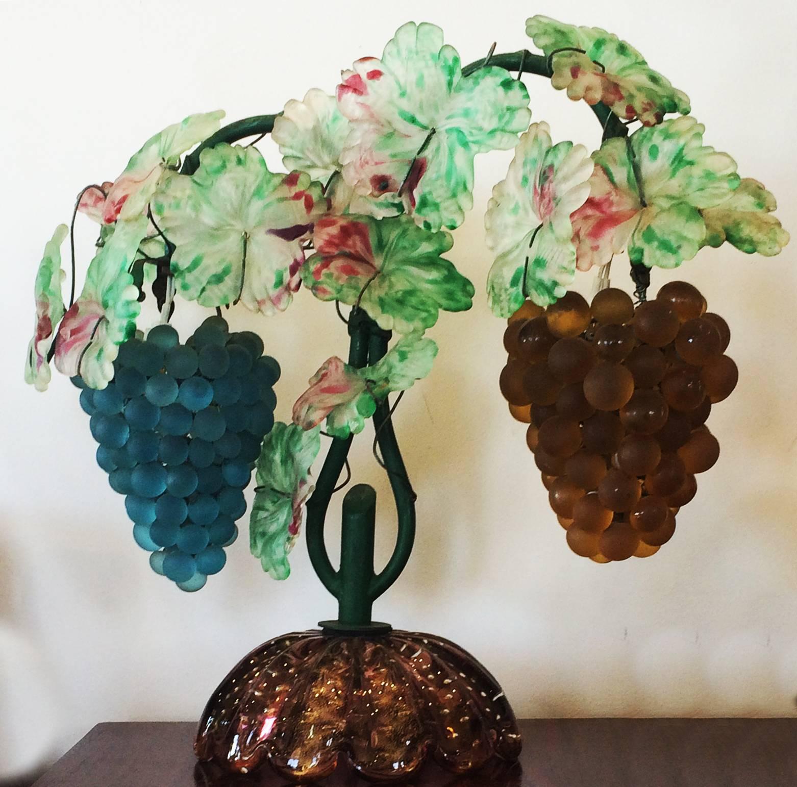 Italian Art Deco Venetian Glass Grapes and Leaves Lamp
