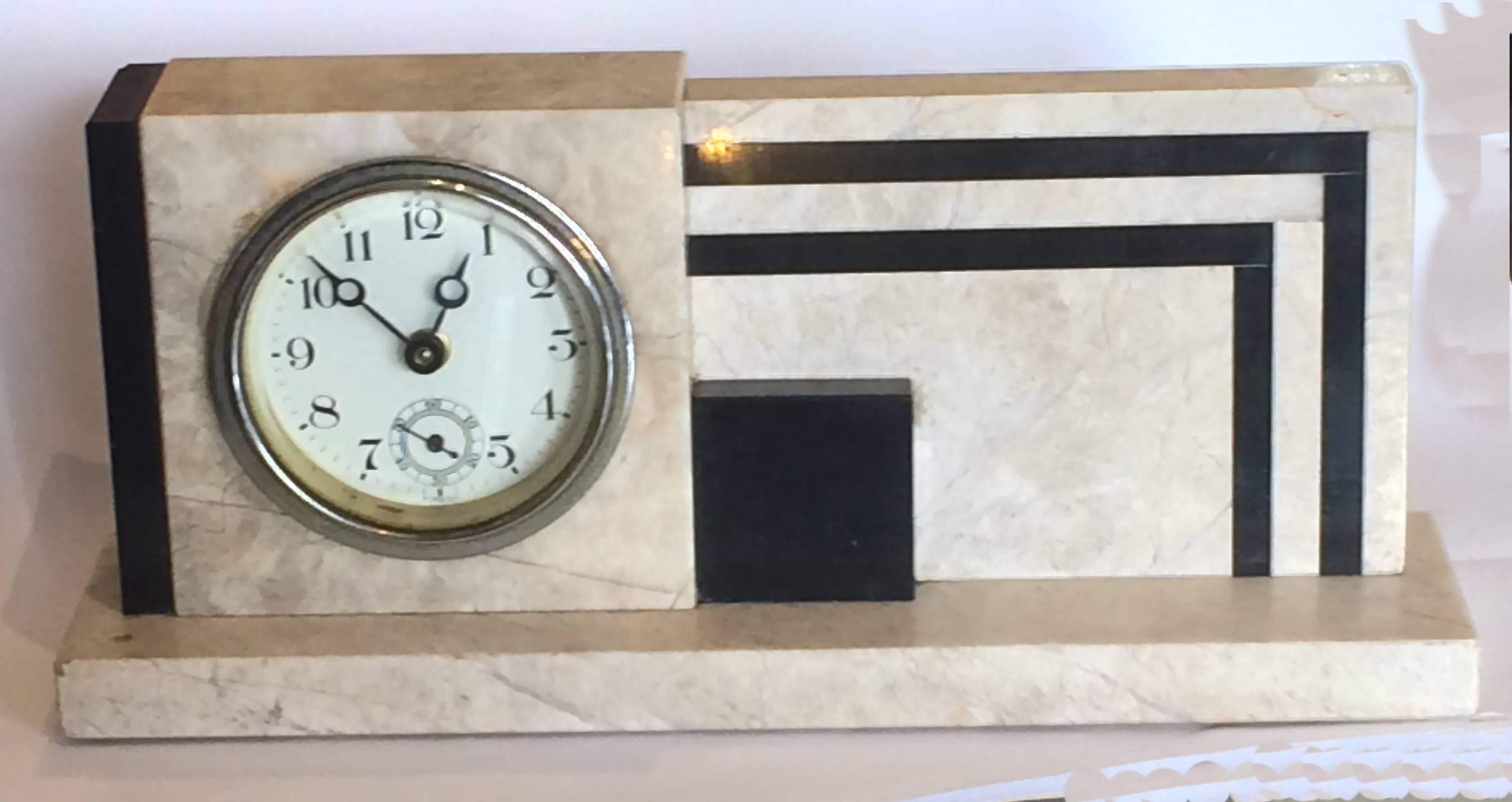 English Art Deco Marble Geometric Desk Clock