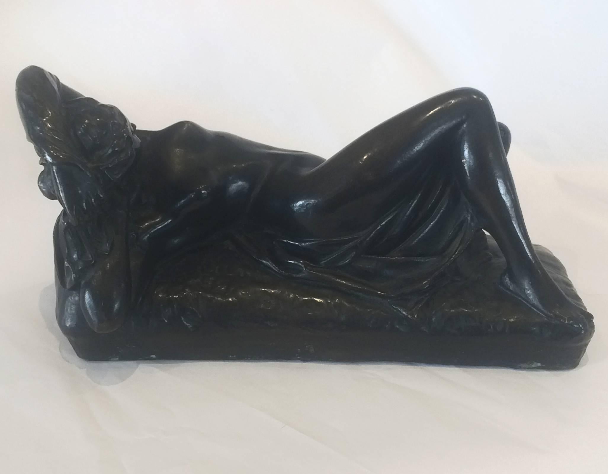 French Art Deco Nude Bronze Reclining Figure 