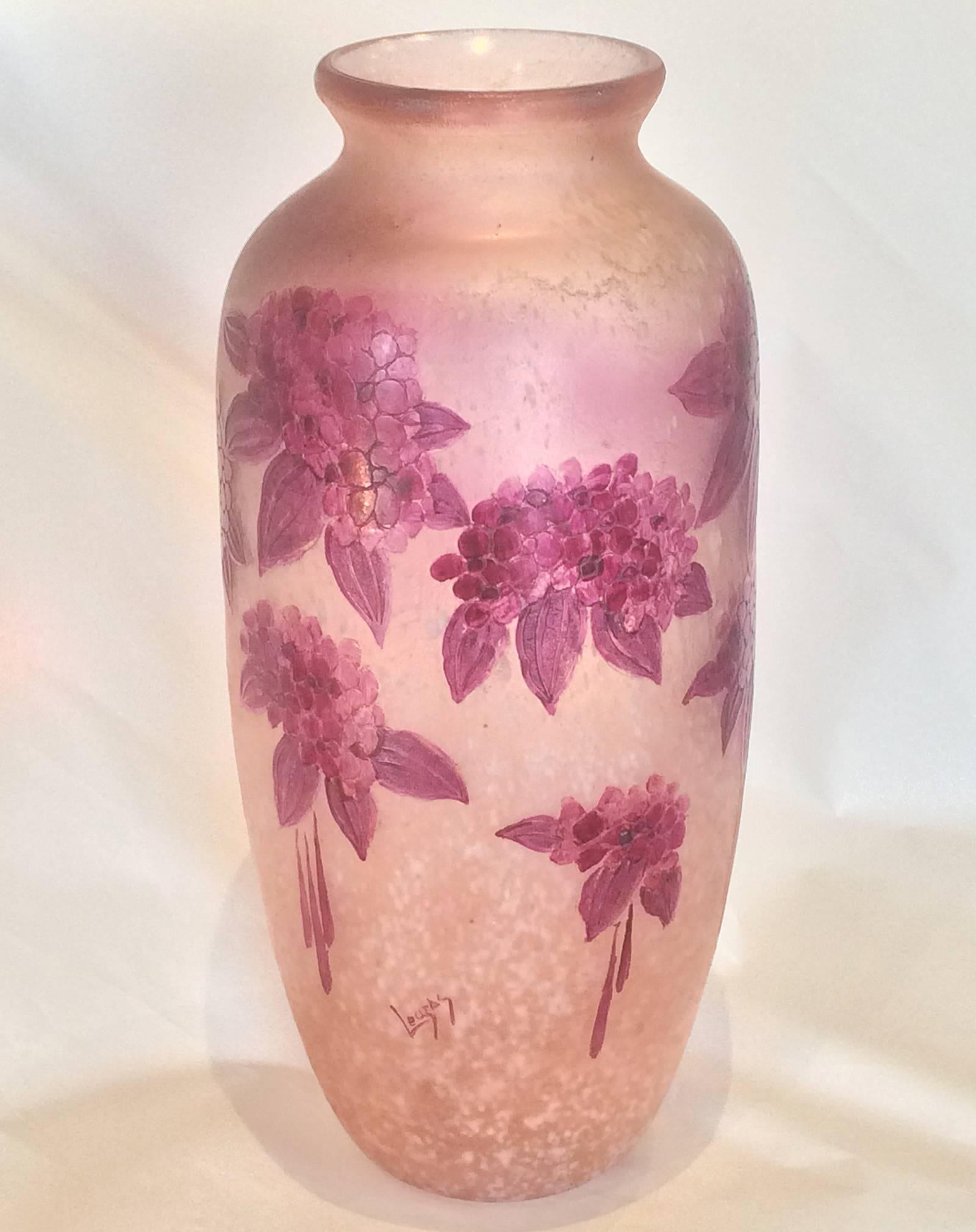 Huge Art Deco French Cameo Glass Vase by Legras 1