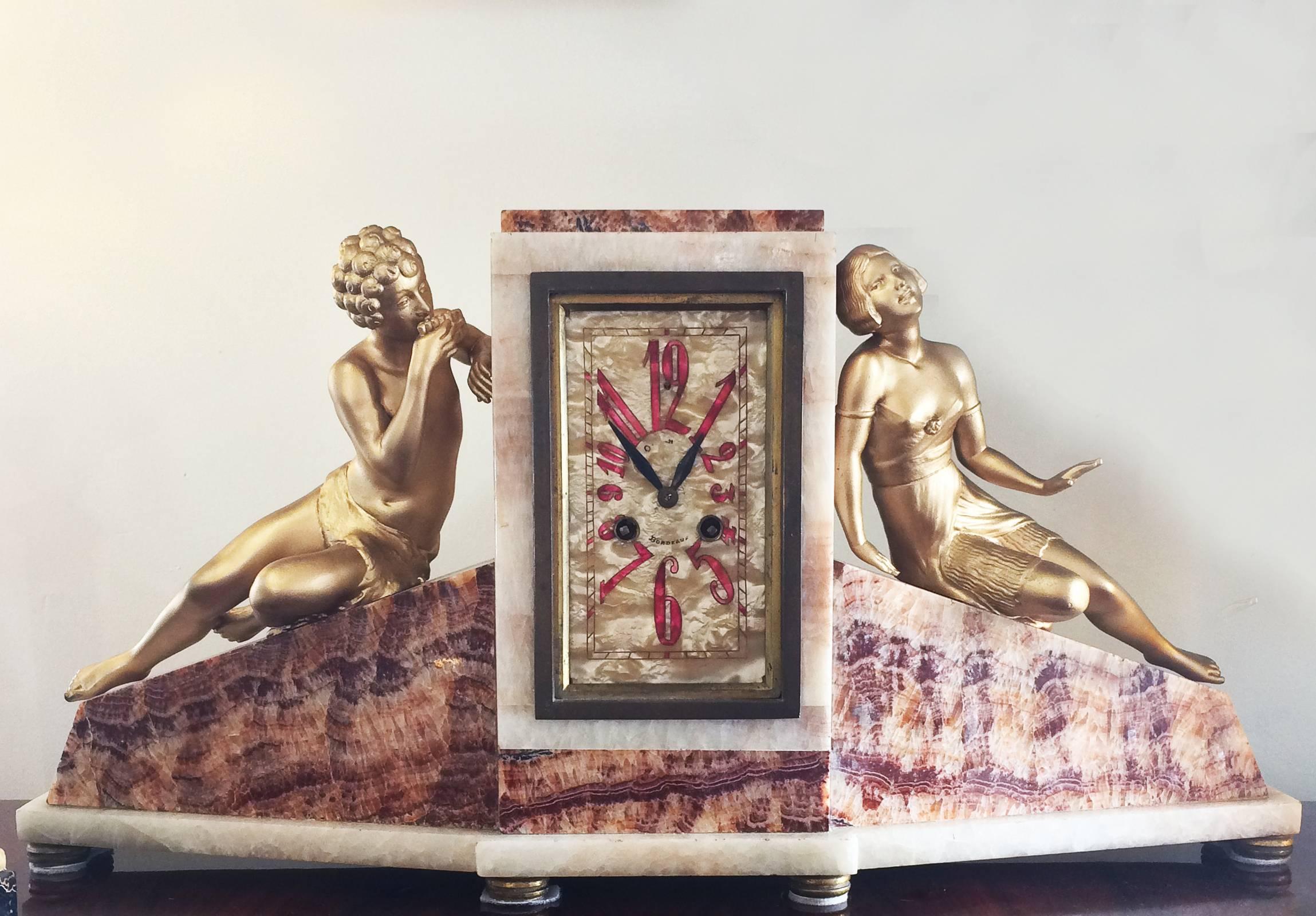 Art Deco French Clock of Marble and Mother-of-Pearl 4