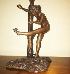 Art Deco Nude Bronze Lamp by Schmidt Kestner with a Pate de Verre Shade