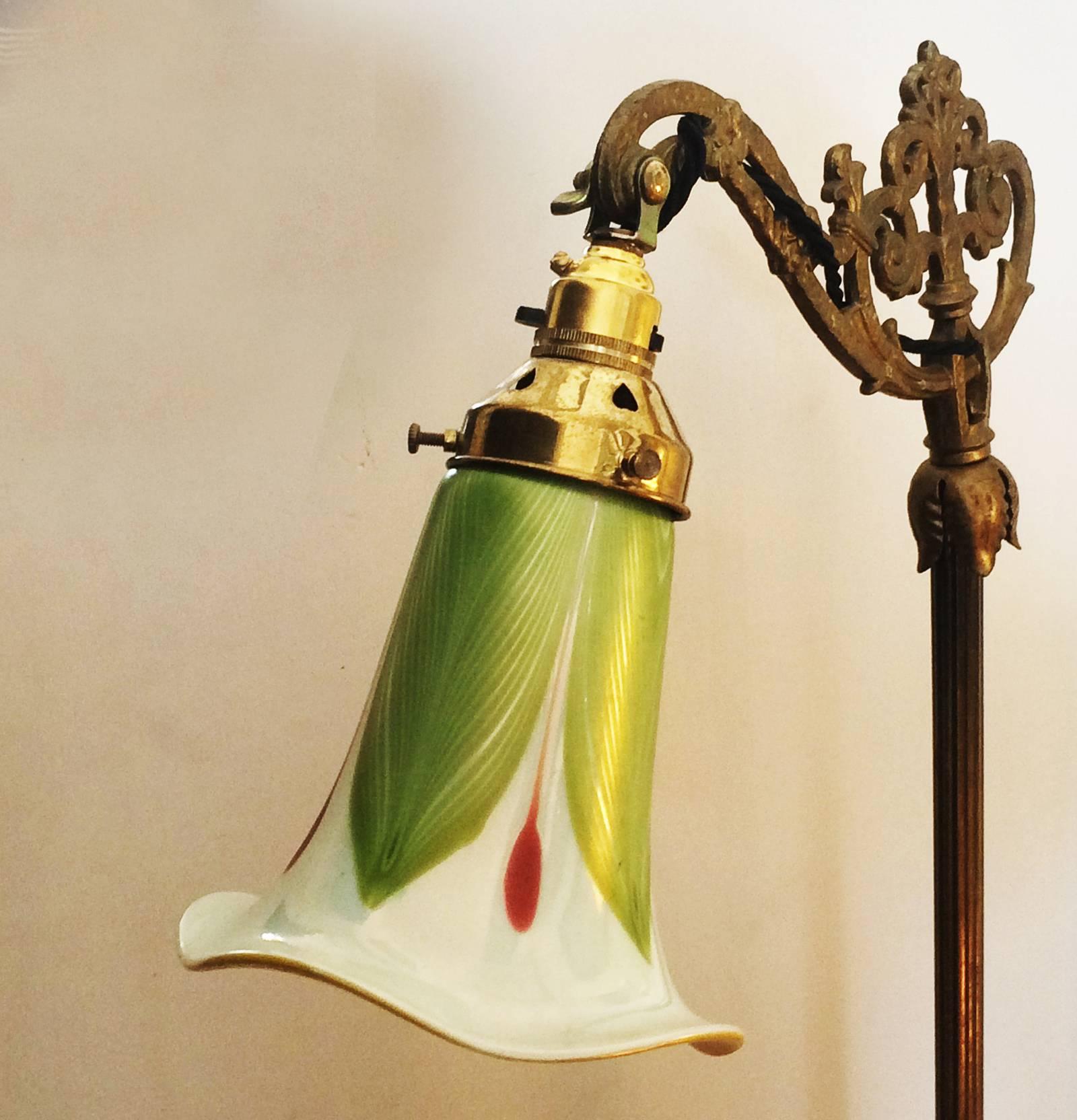 Art Nouveau American Bridge Floor Standard Lamp with Pulled Feather Shade 2