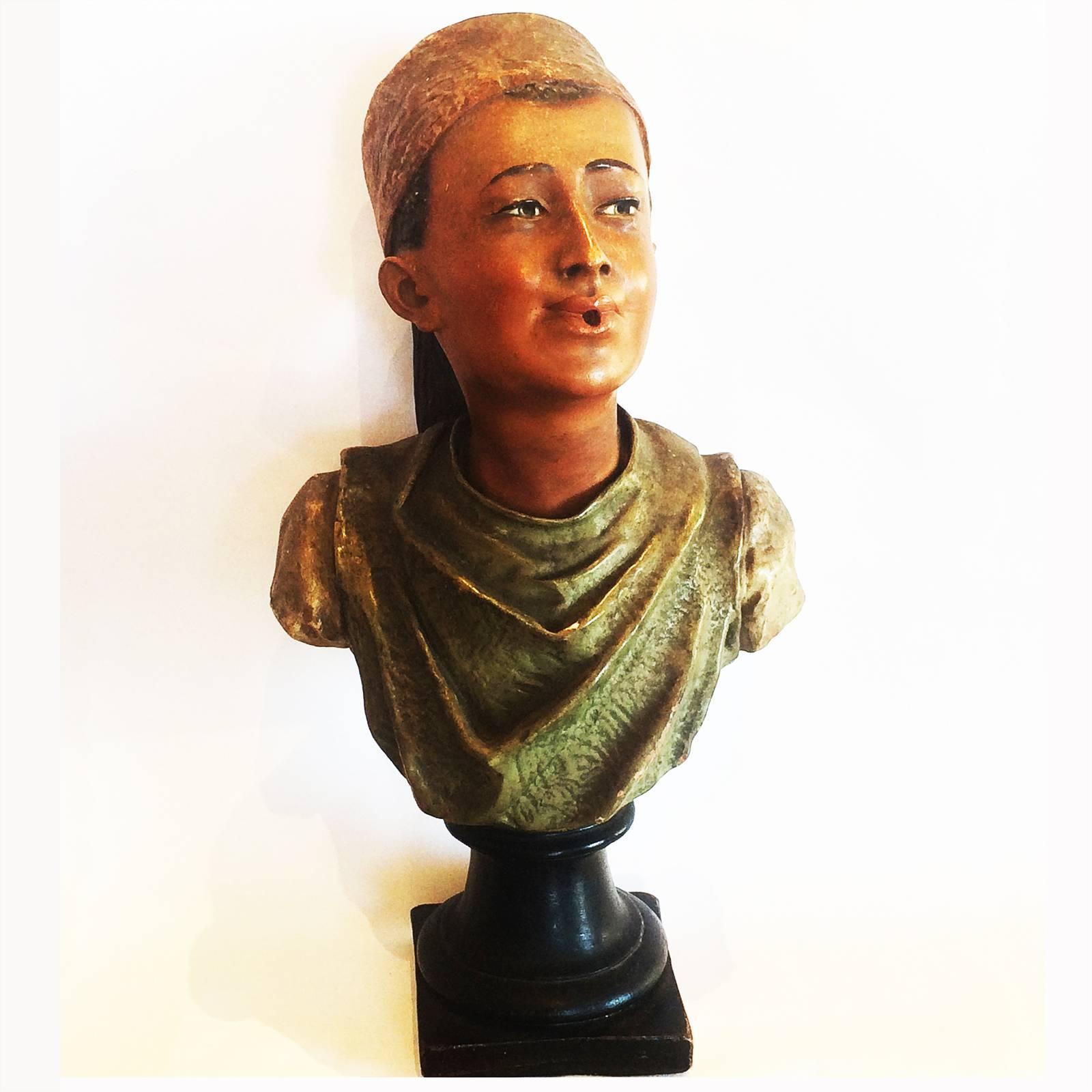 French Art Deco Turkish Cigarette Advertising Statue Bust in Terracotta