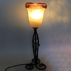 Art Deco French Forged Iron Lamp with Degue Shade