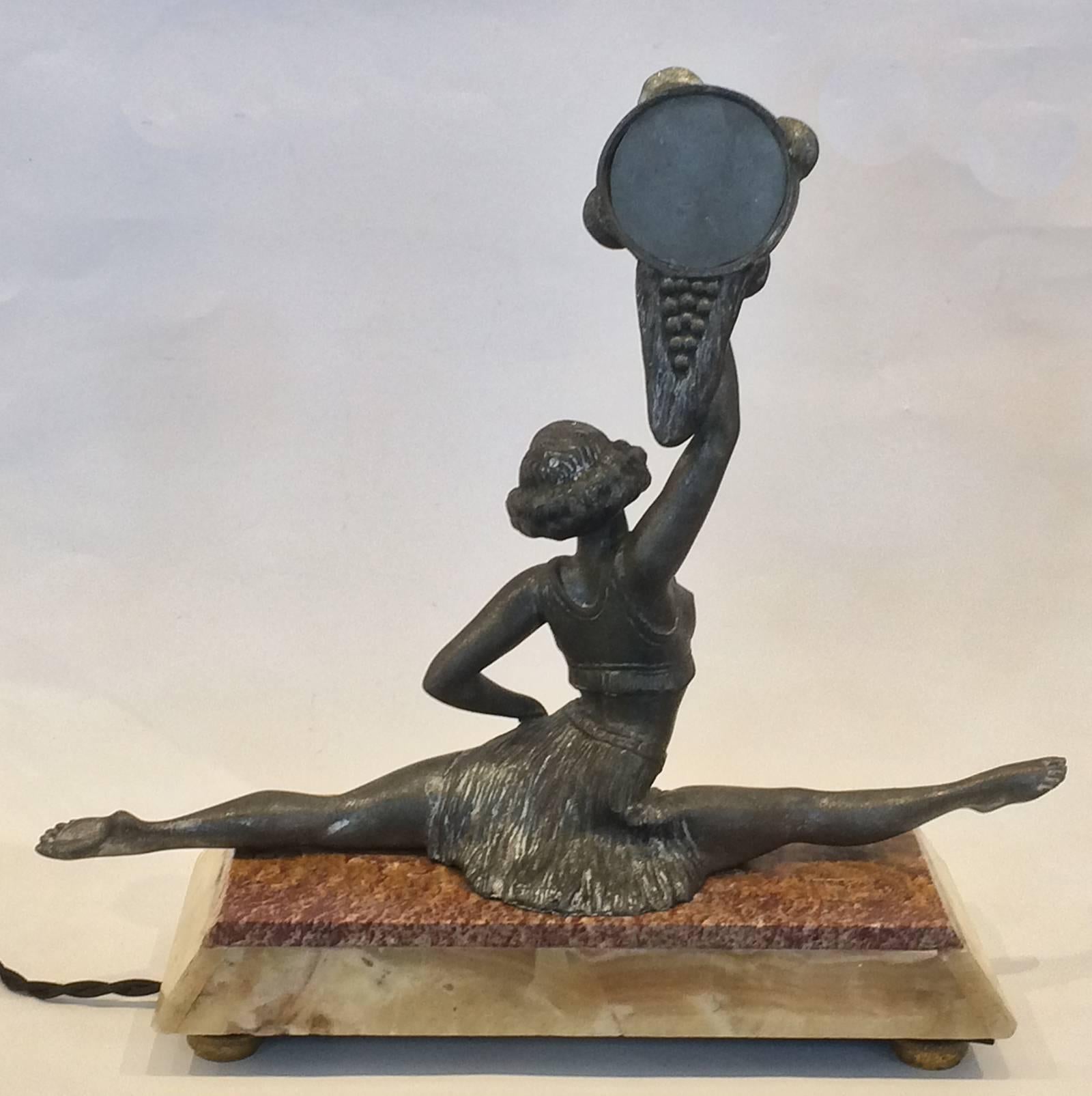 Art Deco Dancer Lamp with Tambourine by Balleste In Excellent Condition In Daylesford, Victoria