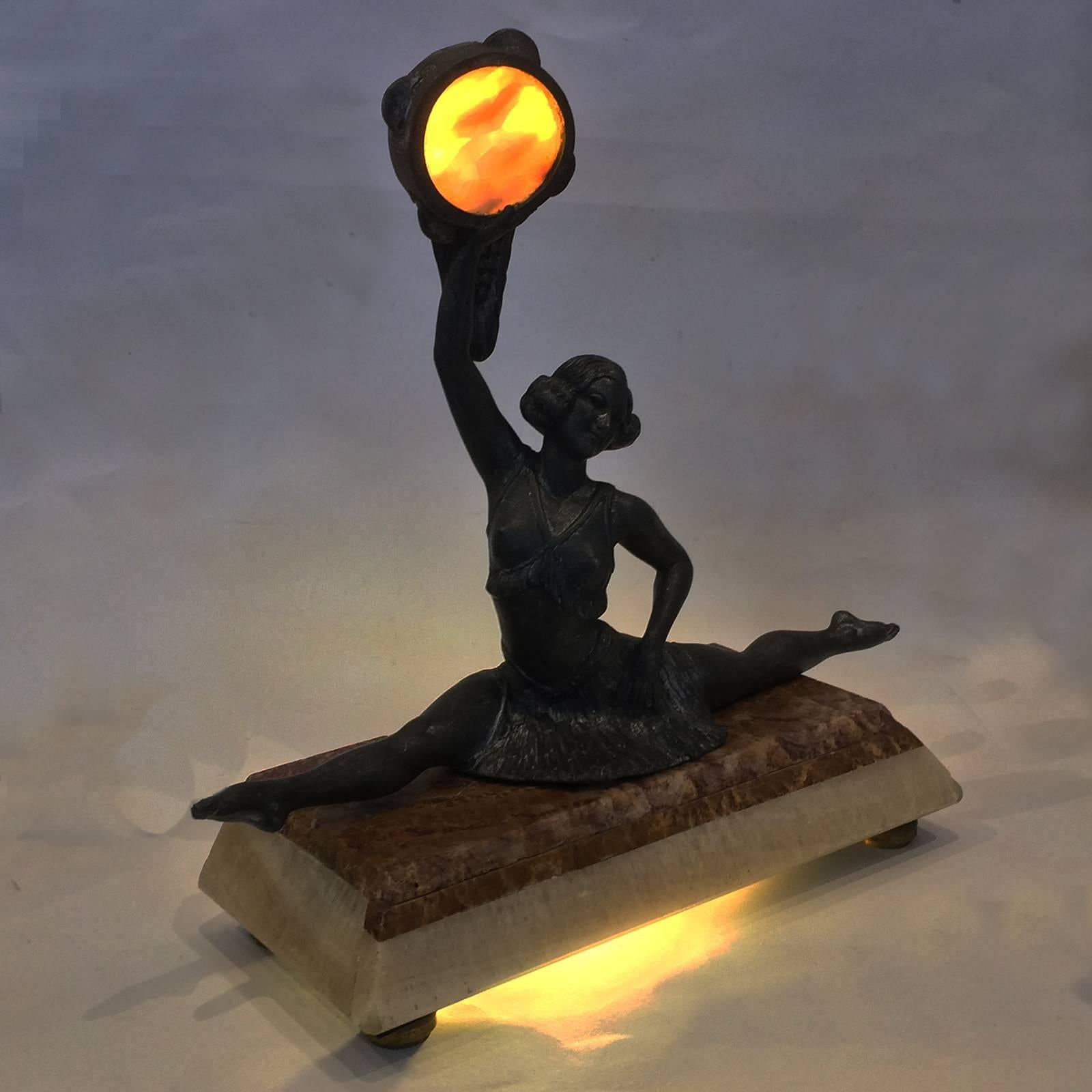 French Art Deco Dancer Lamp with Tambourine by Balleste