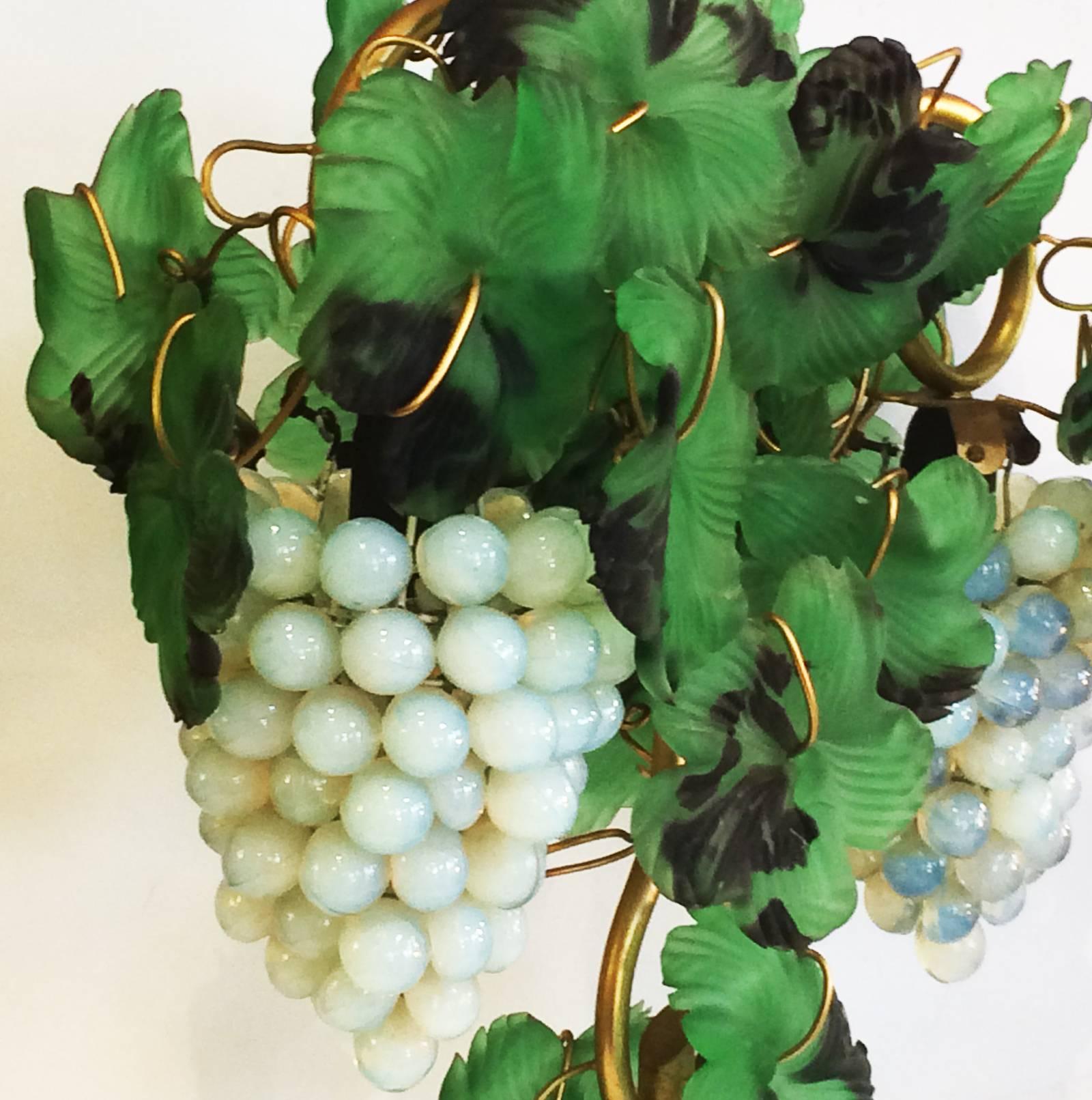 Mid-20th Century Art Deco Czech Leaves and Opalescent Grapes Lamp