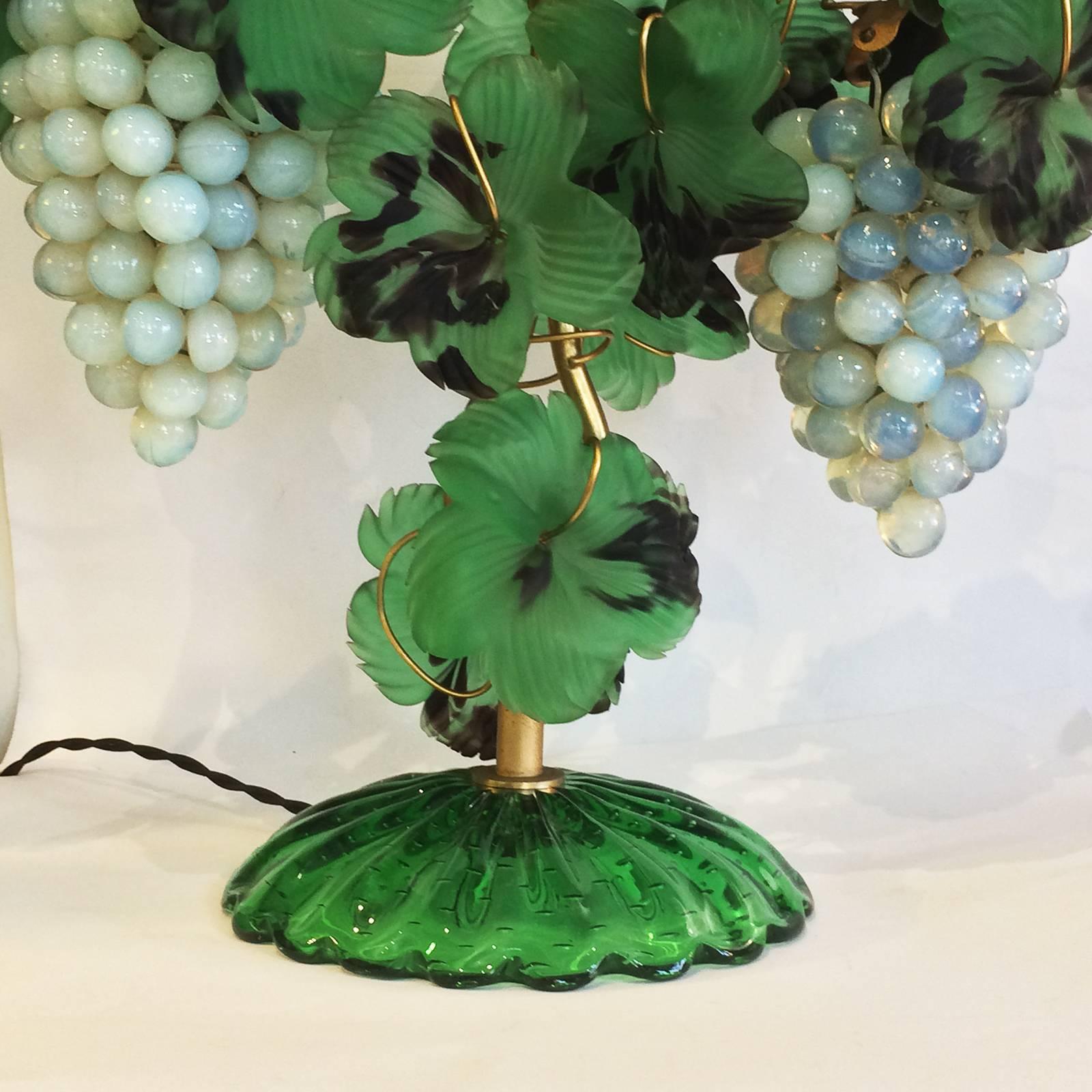 Art Deco Czech Leaves and Opalescent Grapes Lamp 1