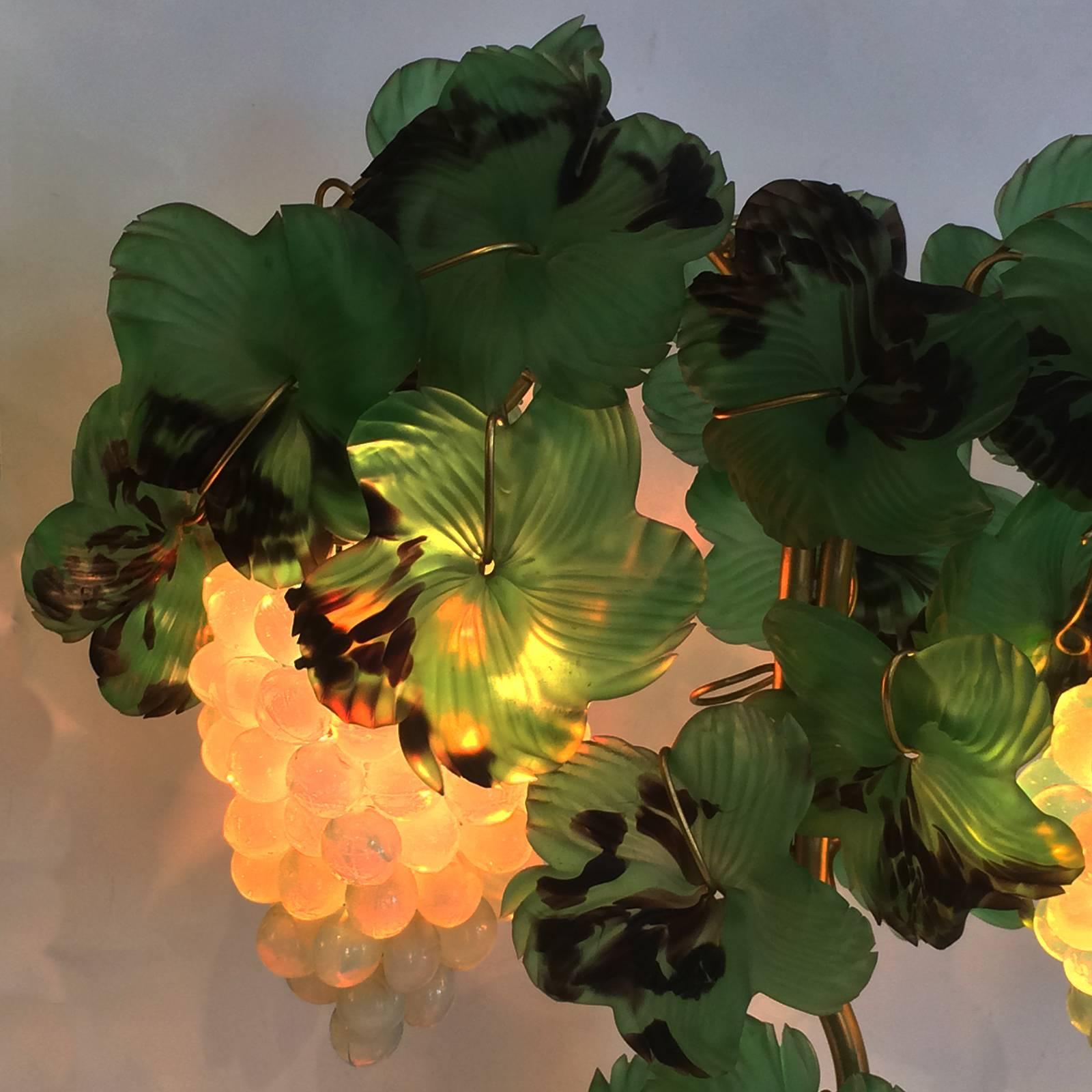Art Deco Czech Leaves and Opalescent Grapes Lamp 2