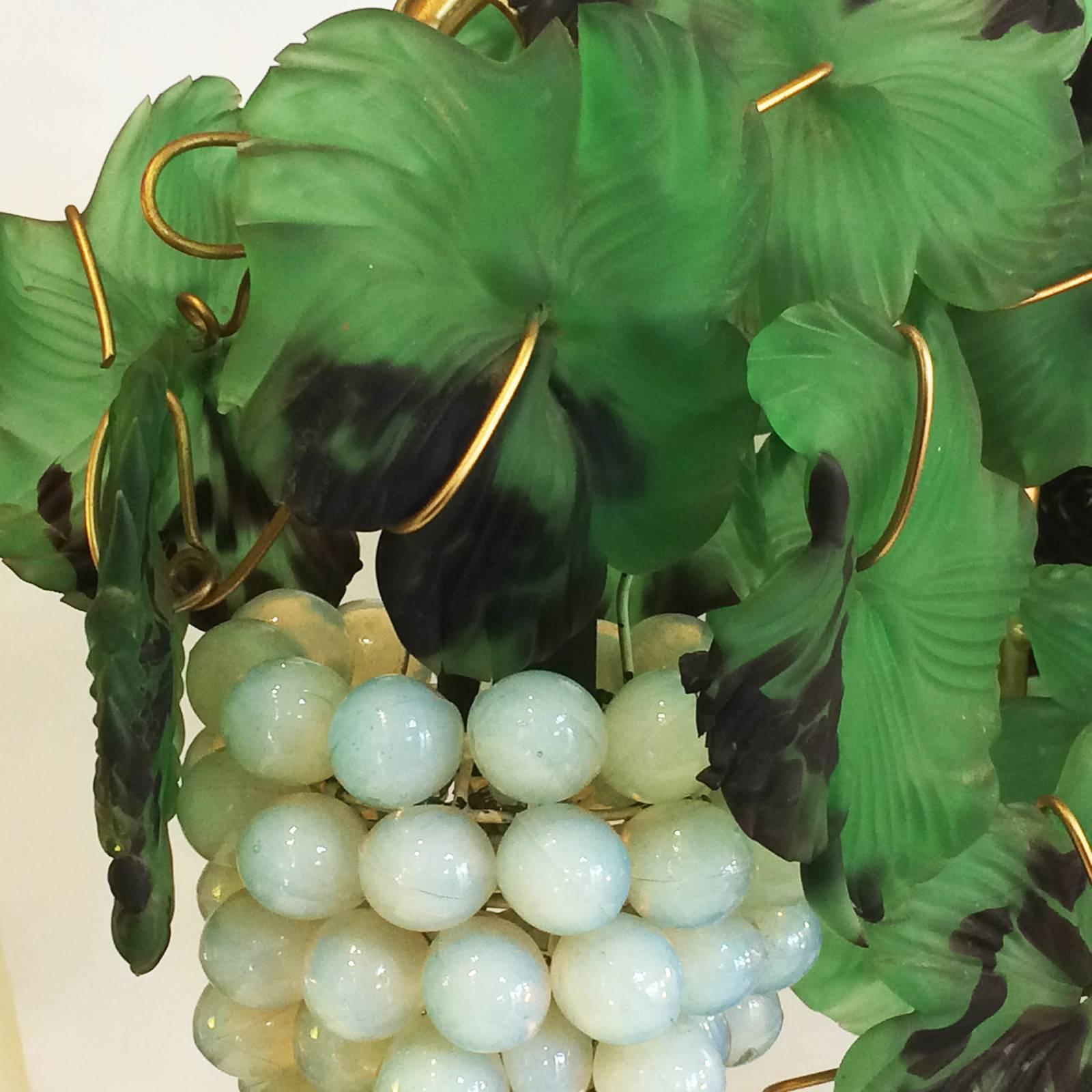 Art Deco Czech Leaves and Opalescent Grapes Lamp 3