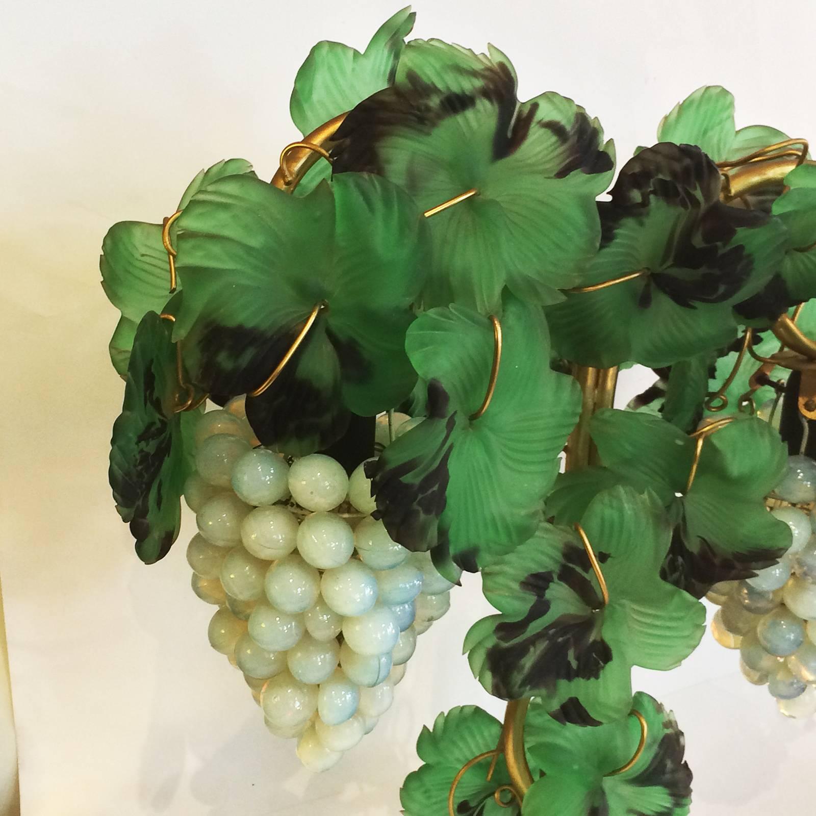 Art Deco Czech Leaves and Opalescent Grapes Lamp 4