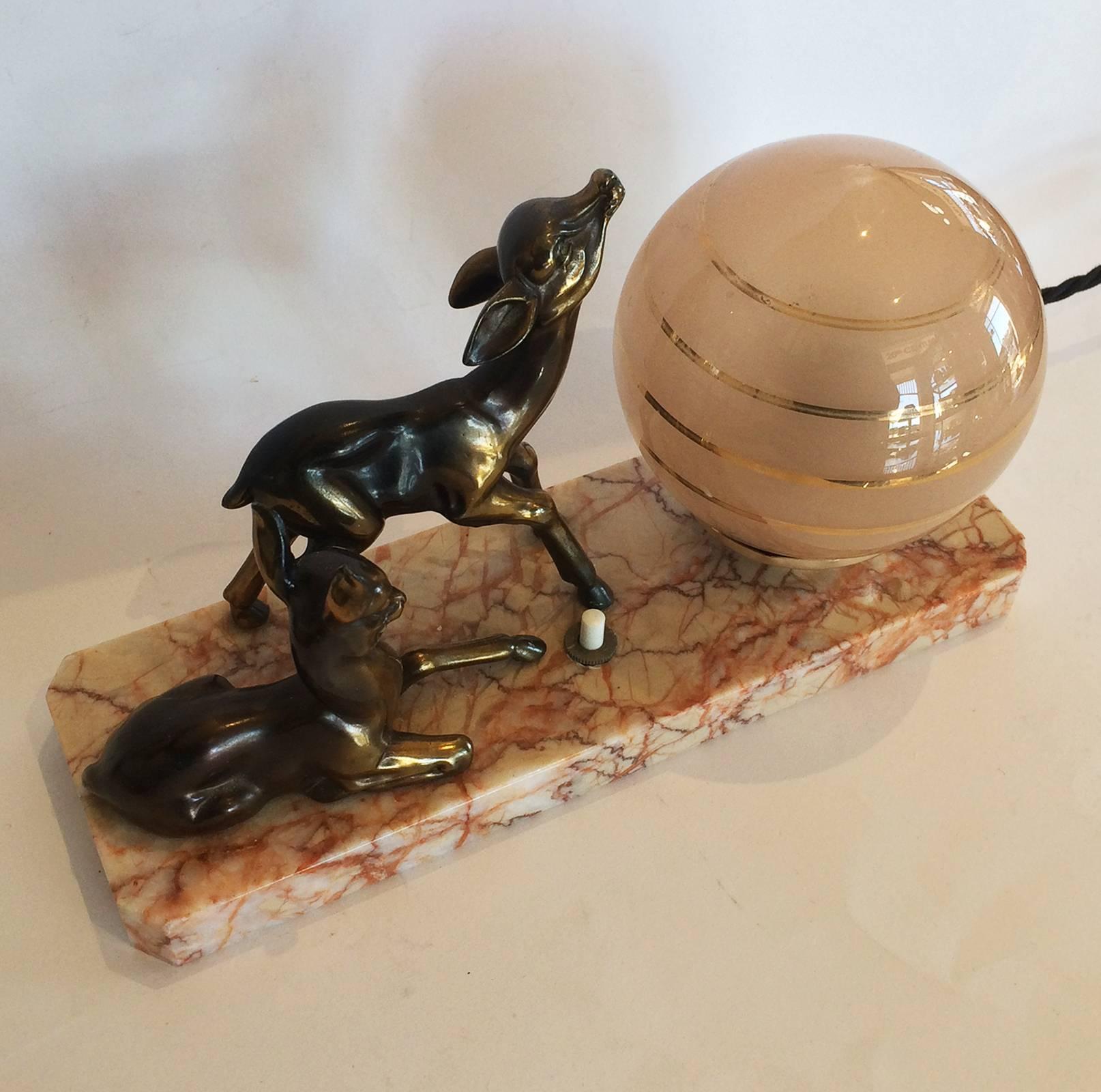 Art Deco French Night or Mood Lamp with Japanned Deer In Excellent Condition In Daylesford, Victoria