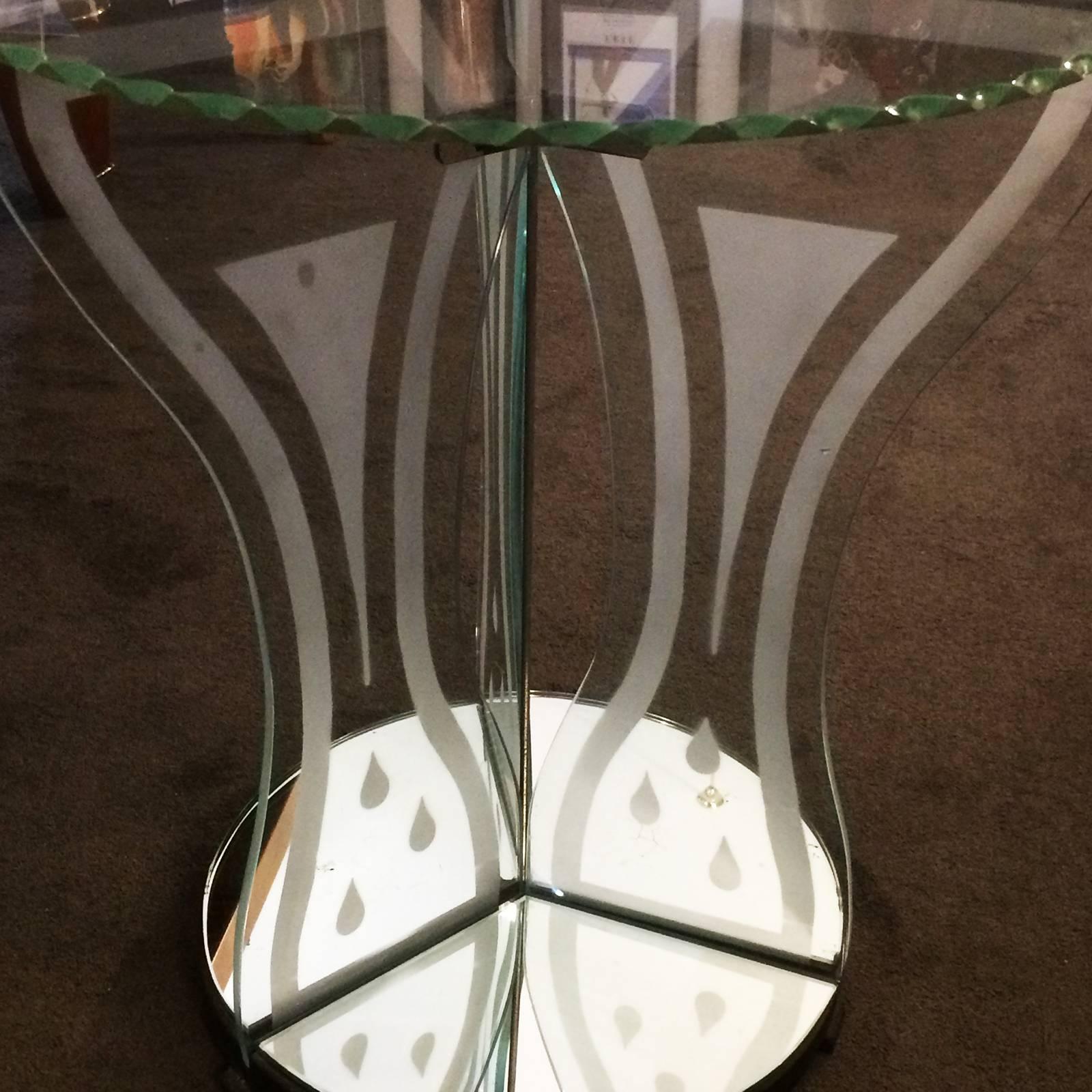 Art Deco Etched Glass Mirror Coffee Side Table In Excellent Condition For Sale In Daylesford, Victoria