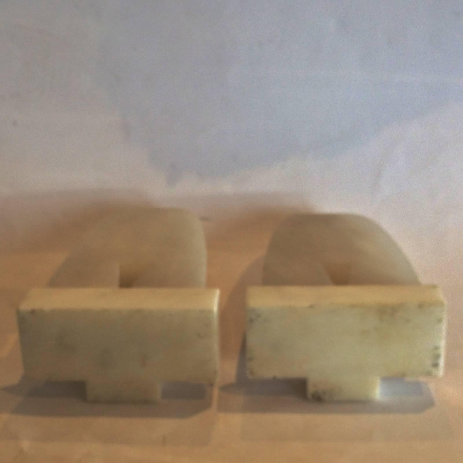 Early 20th Century Pair of Art Deco Marble and Alabaster Egyptian Revival Bookends of the Sphinx