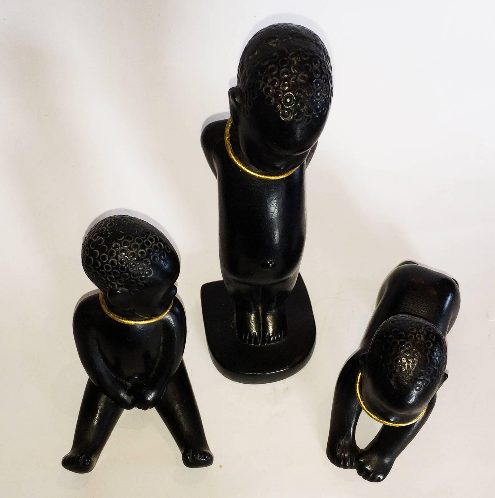 Mid-Century Modern Trio of Barsony African Babies Ceramic Statues