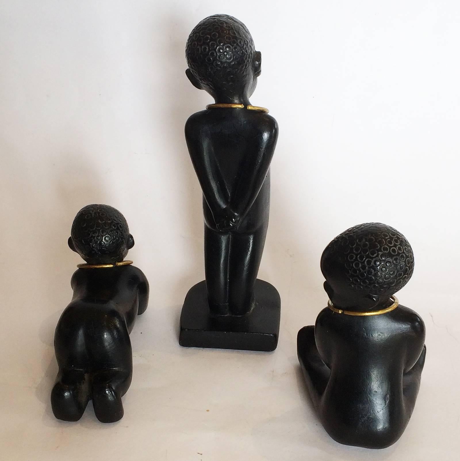 Australian Trio of Barsony African Babies Ceramic Statues