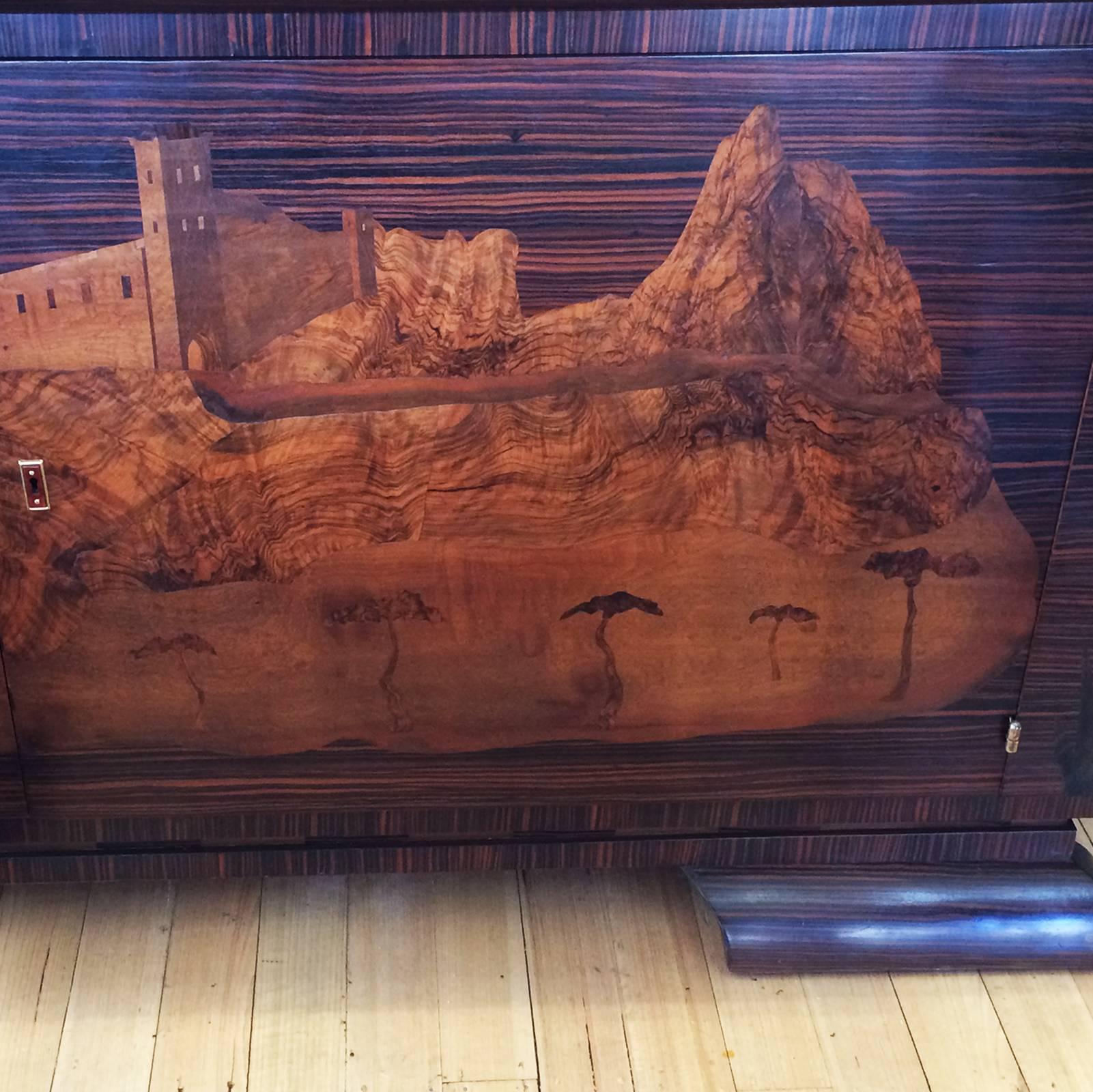 Czech Inlaid Art Deco Macassar Wood Sideboard Buffet For Sale