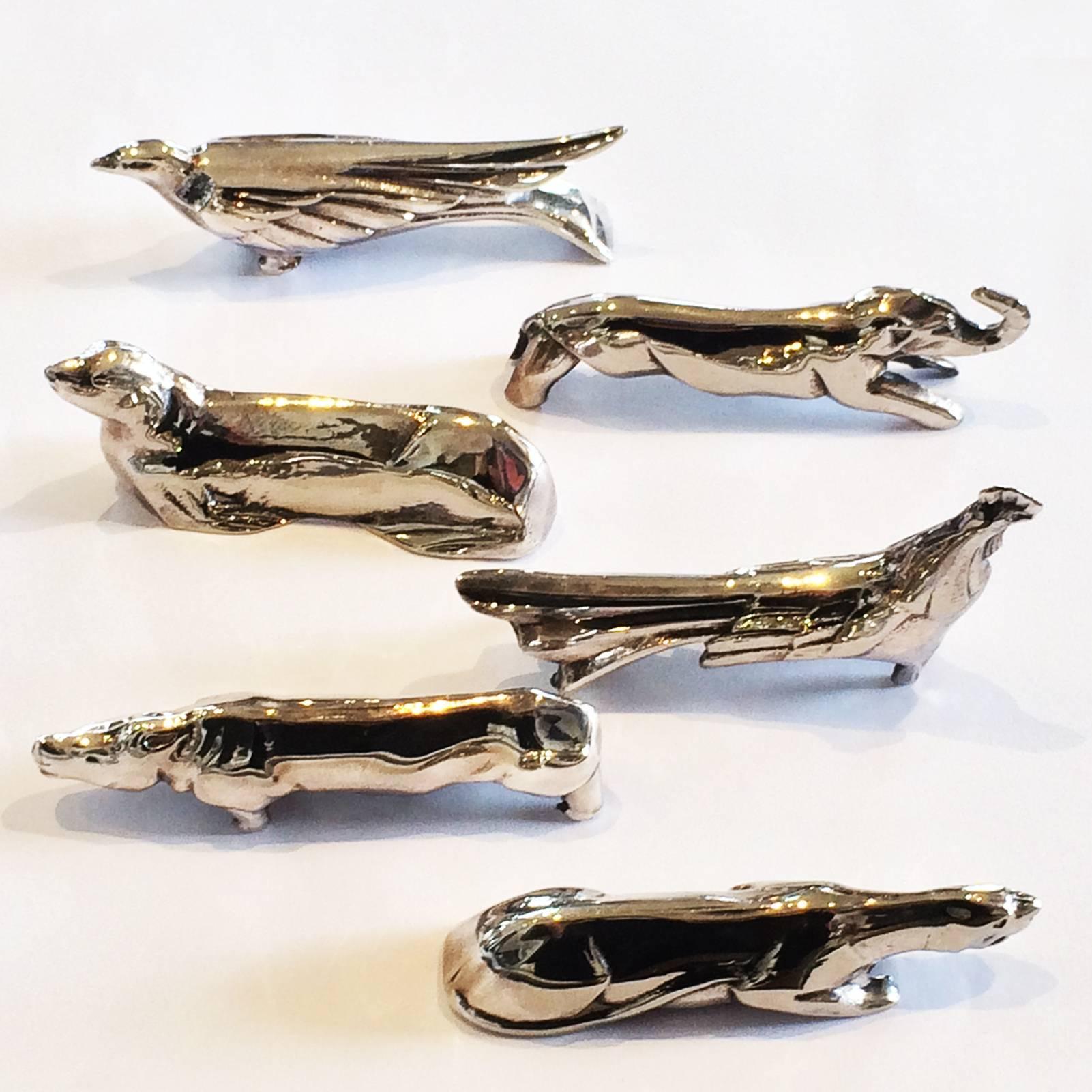Set of Six French Art Deco Animalier Knife Rests by Benjamin Rabier 1