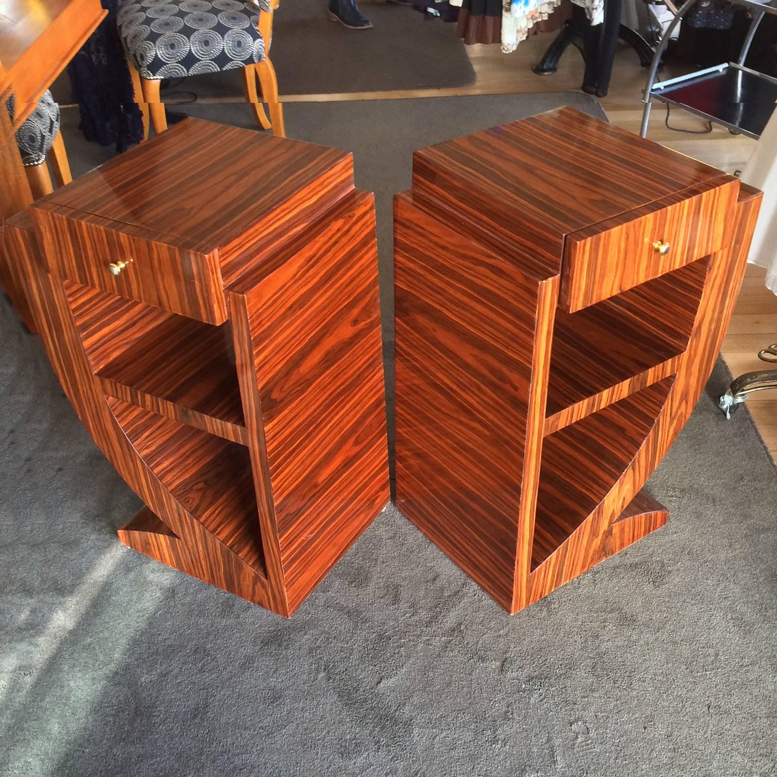 German Pair of Art Deco Style High Geometric Bedside Tables or Sofa Tables