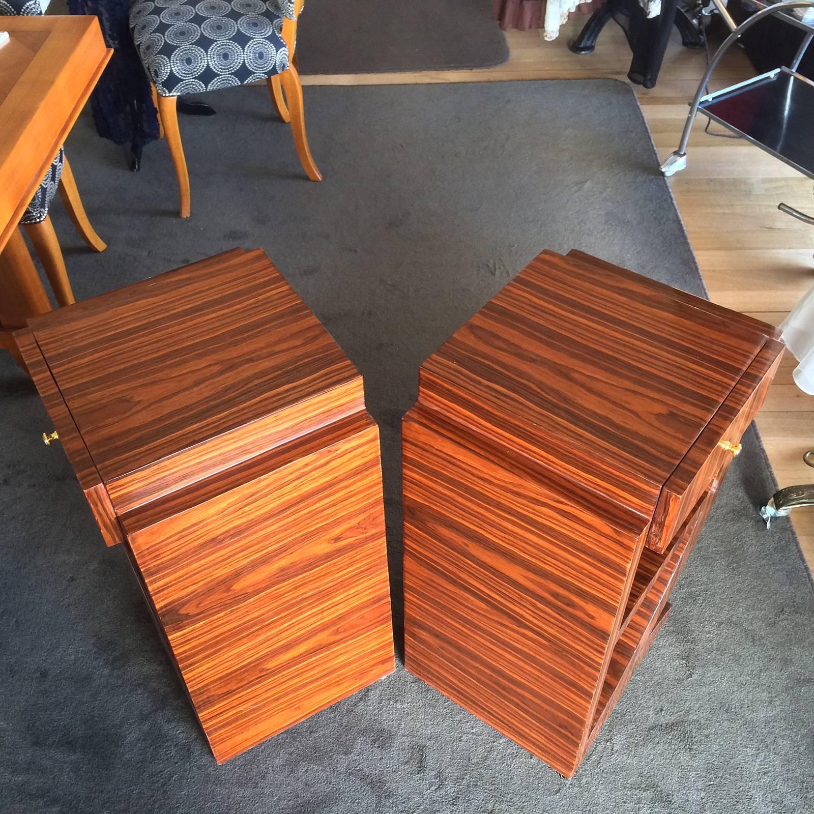 Pair of Art Deco Style High Geometric Bedside Tables or Sofa Tables In Excellent Condition In Daylesford, Victoria