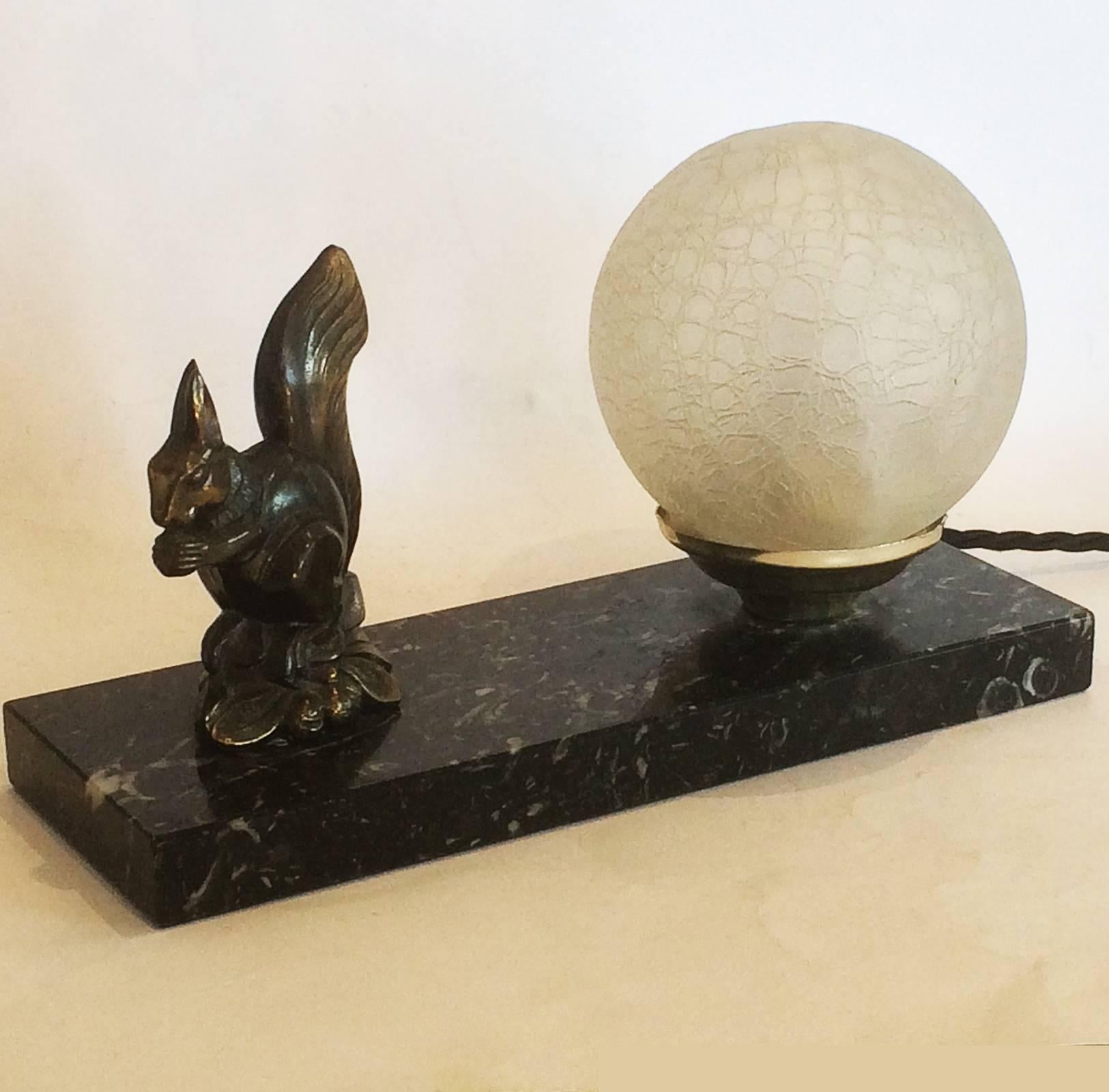 Mid-20th Century Art Deco French Mood Lamp with Squirrel