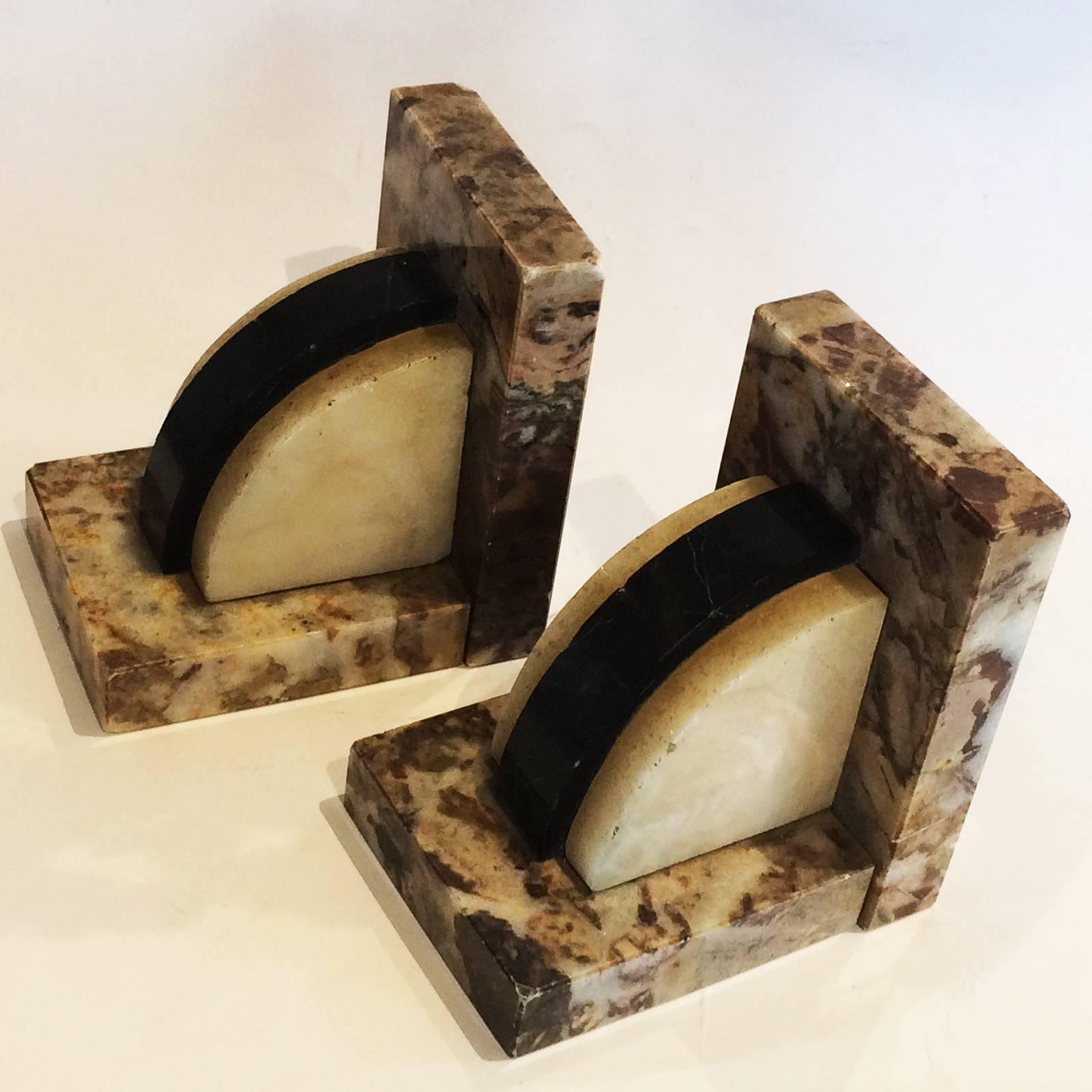 Art Deco Marble and Onyx French Bookends 1
