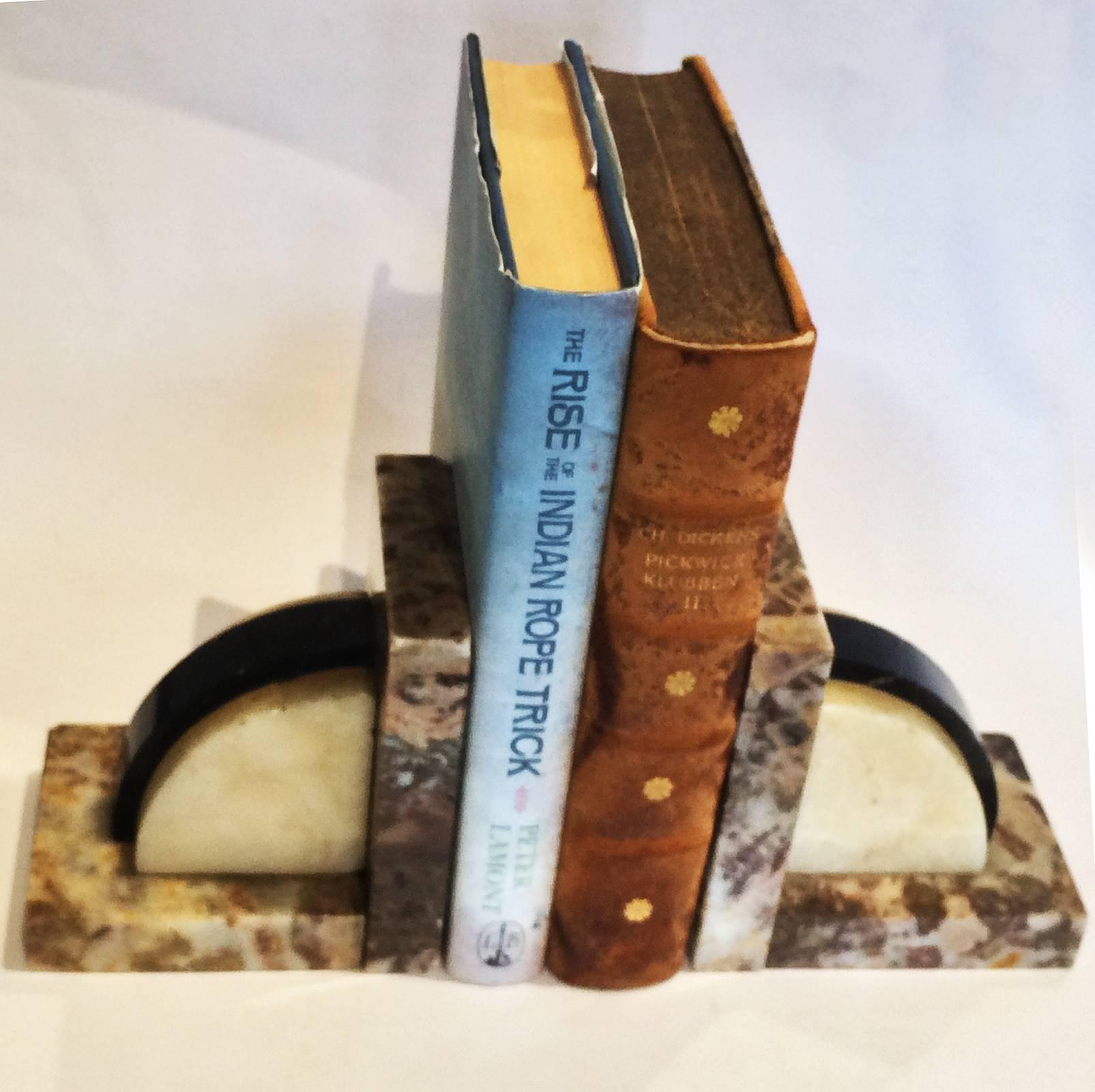 Art Deco Marble and Onyx French Bookends In Excellent Condition In Daylesford, Victoria