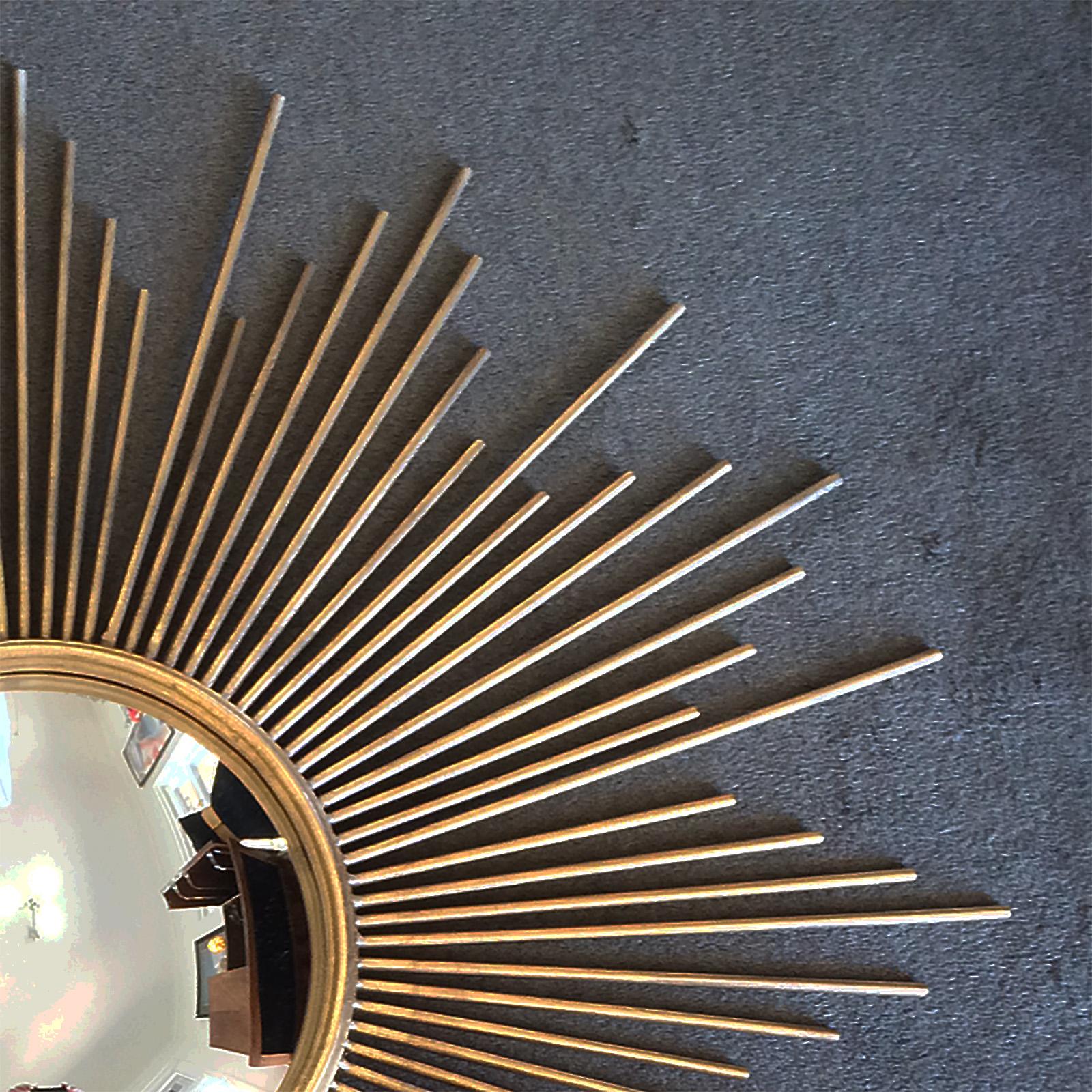Large French Midcentury Large Solid Ray Sunburst Convex Mirror In Good Condition For Sale In Daylesford, Victoria