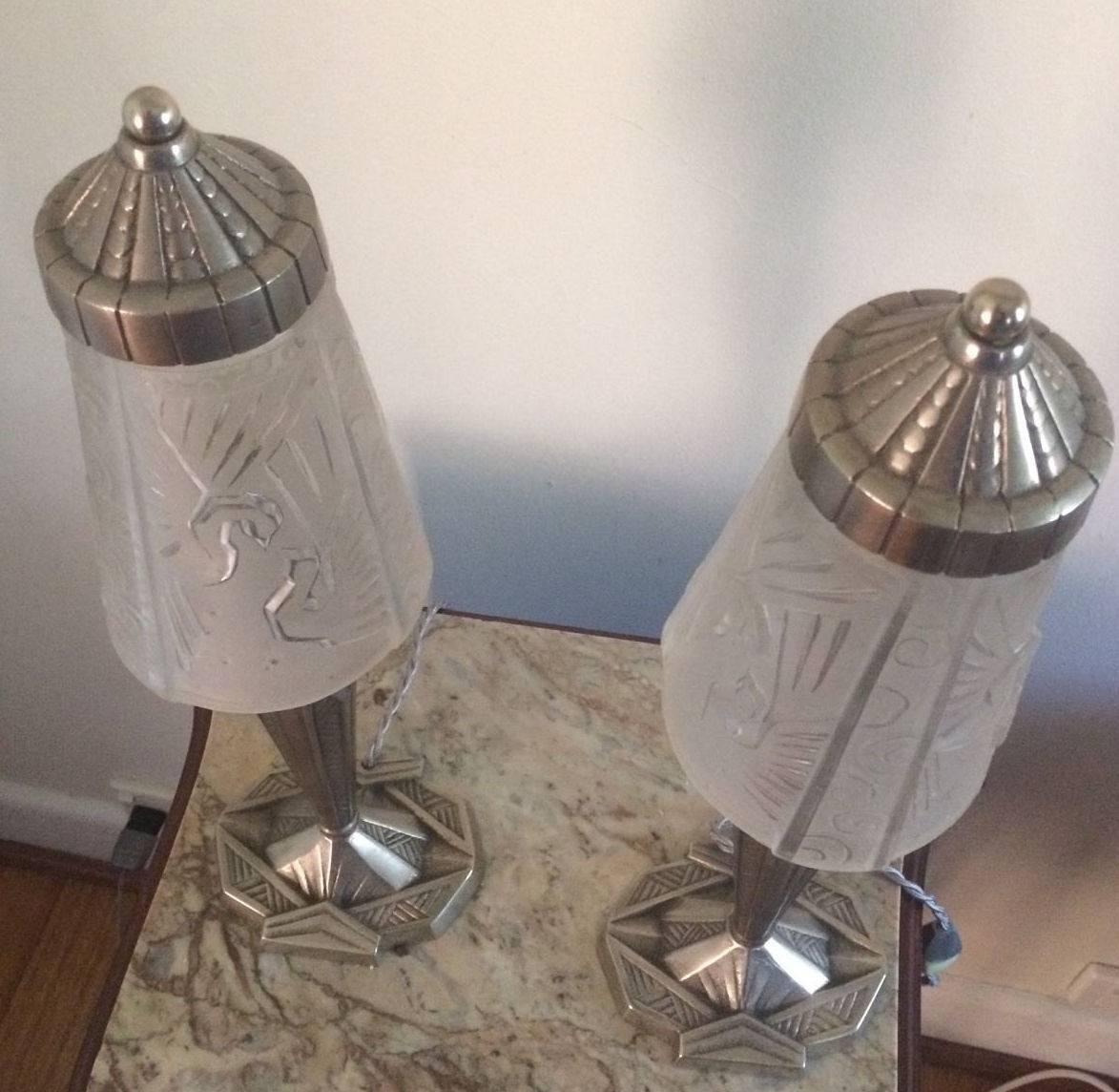 Rare Pair of Art Deco French Muller Fres Bedside Lamps  In Excellent Condition In Daylesford, Victoria