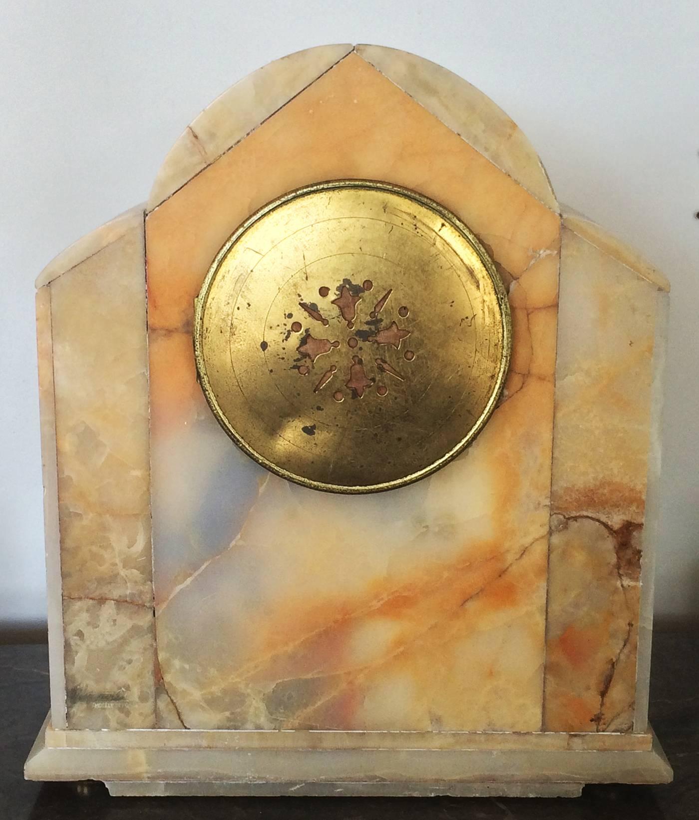 French Art Deco Bronze and Marble Clock with Dragonfly In Good Condition In Daylesford, Victoria