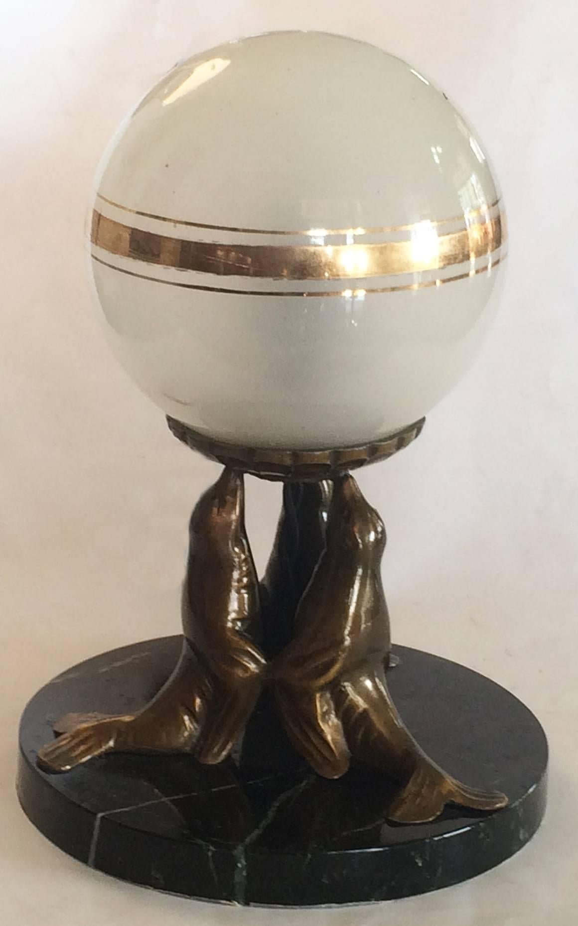 French Art Deco Seals Otaries Lamp Attributed to Louis Carvin