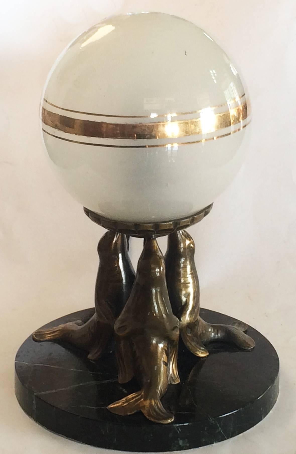 Art Deco Seals Otaries Lamp Attributed to Louis Carvin In Excellent Condition In Daylesford, Victoria