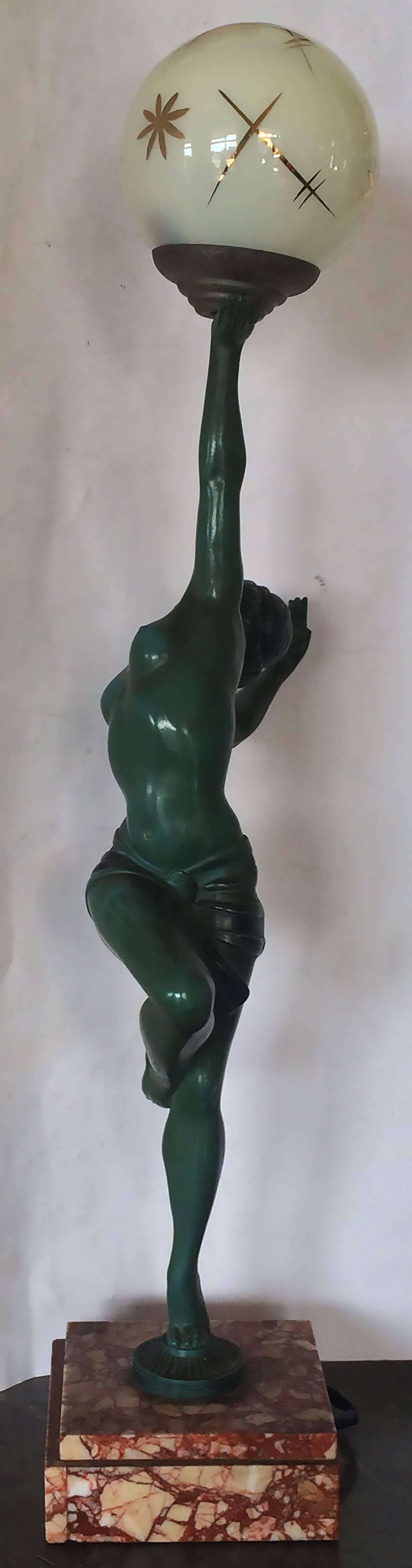 French Art Deco Nude Dancer Lamp by Molins-Balleste 4