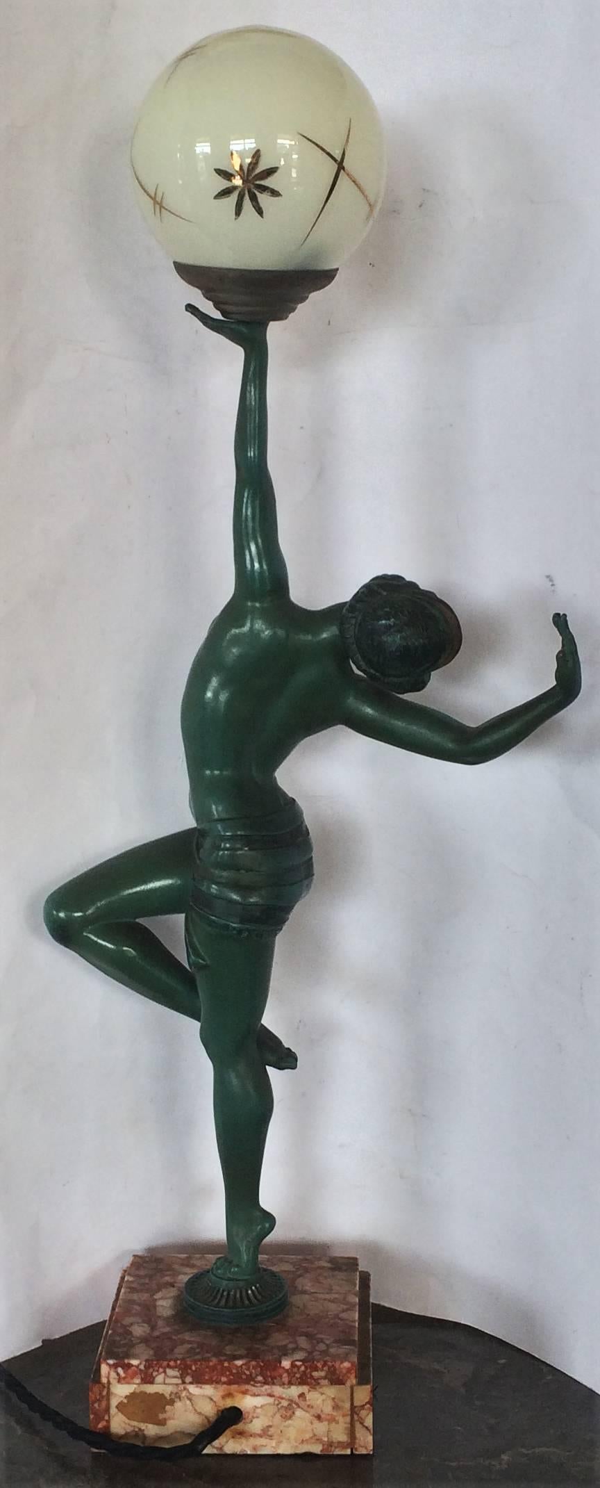 Spelter French Art Deco Nude Dancer Lamp by Molins-Balleste