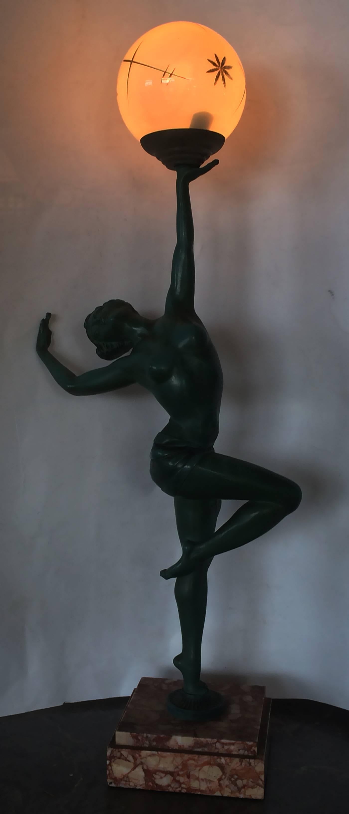 French Art Deco Nude Dancer Lamp by Molins-Balleste 1