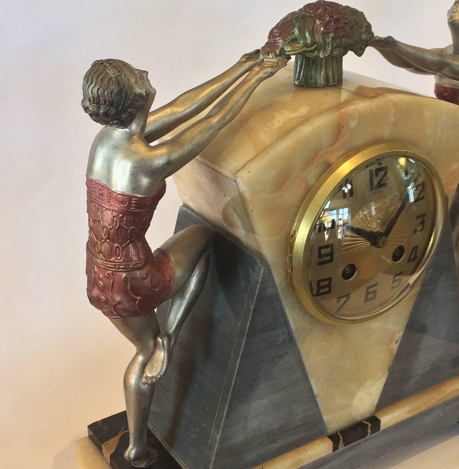 Art Deco Marble and Onyx Clock with Dancers by Molins Balleste In Excellent Condition In Daylesford, Victoria