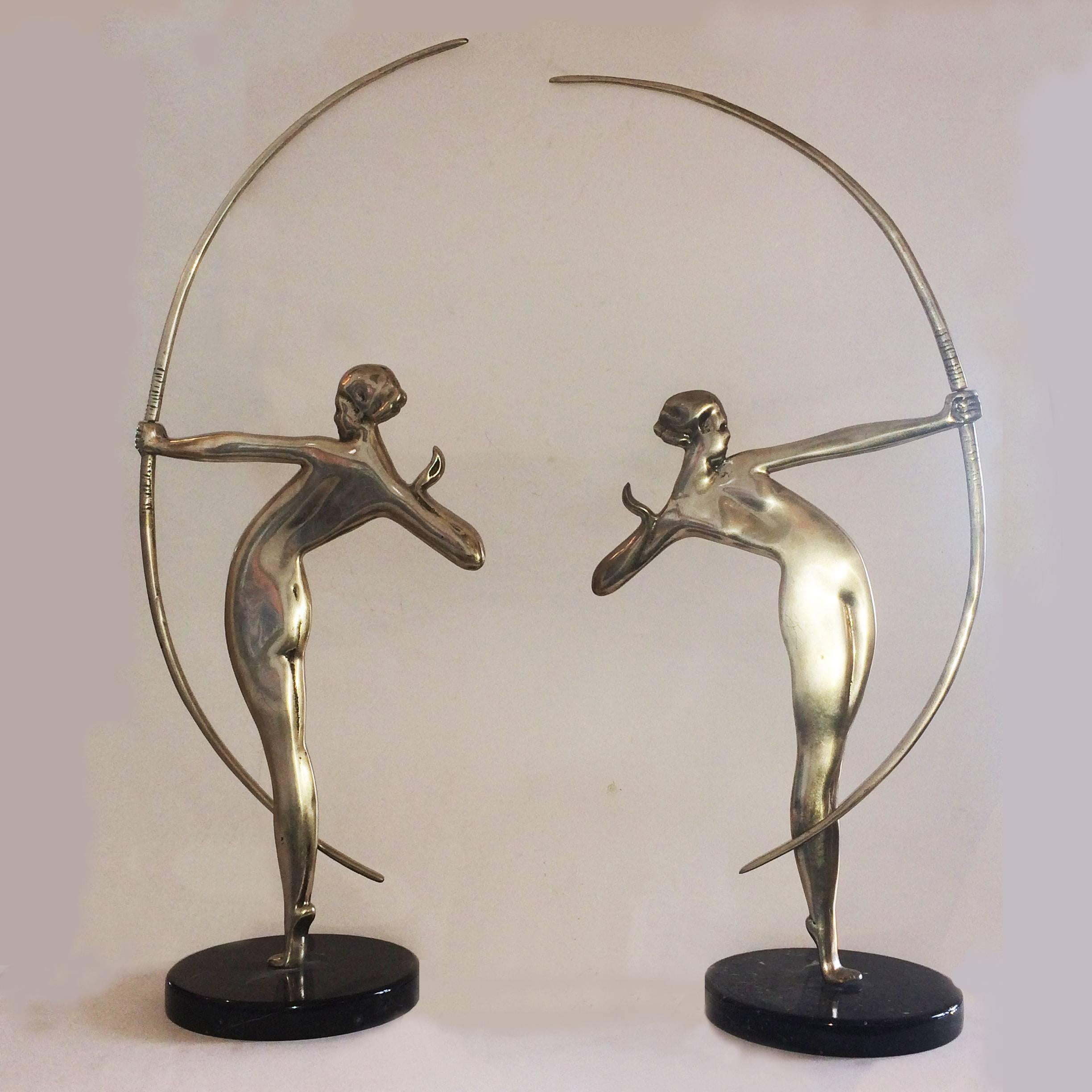 American Art Deco Pair of Diana the Huntress Archer Figures