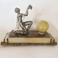 Art Deco French Egyptian Revival Lamp on Agate and Alabaster Base