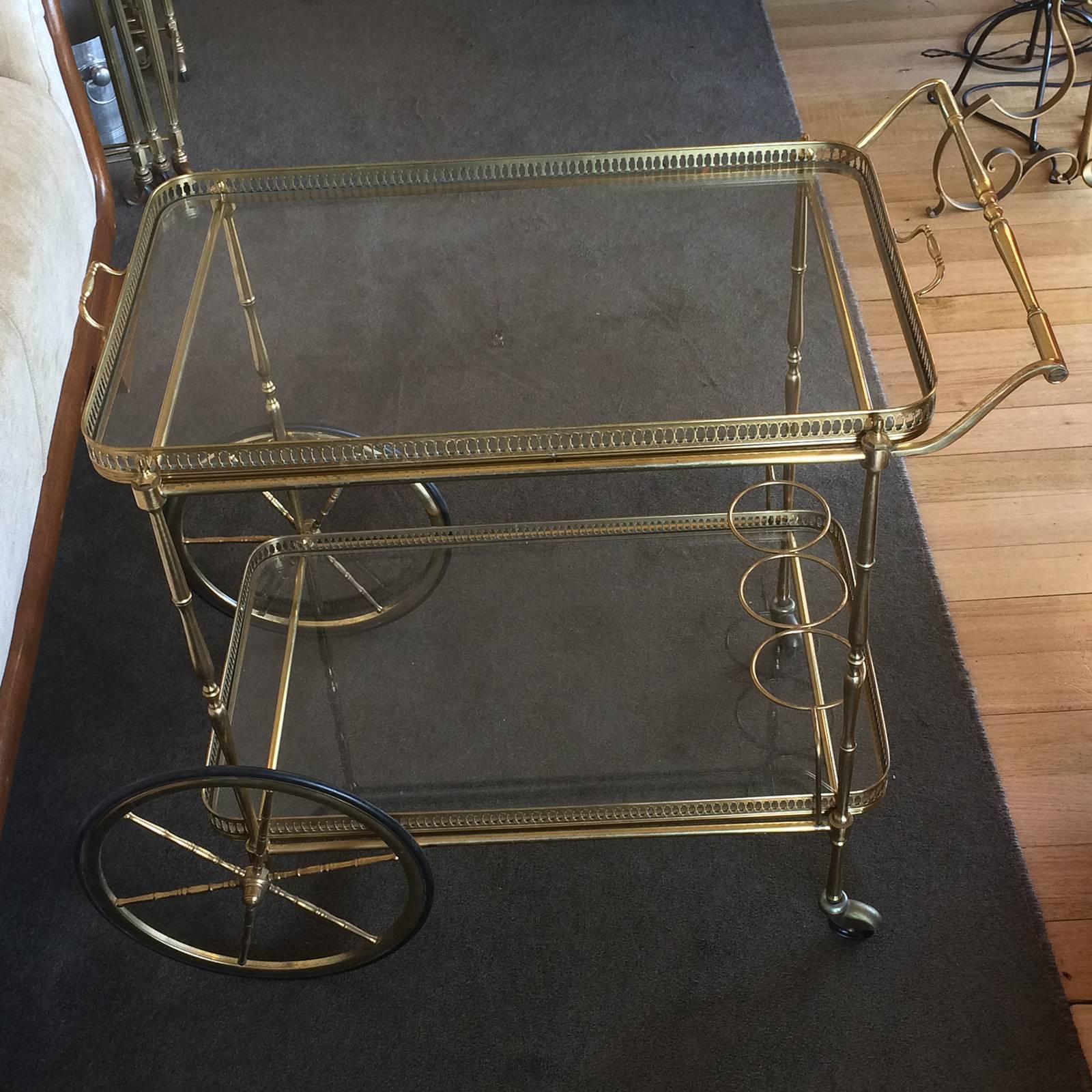 Midcentury French Gilt Rolling Bar Cart In Good Condition In Daylesford, Victoria