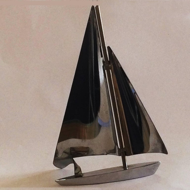 Art Deco American Sportsman Series Chrome Yacht Sail Boat Paperweight