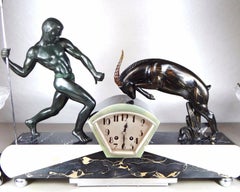 Rare Art Deco Three-Piece Clock Set by Salvator Riolo
