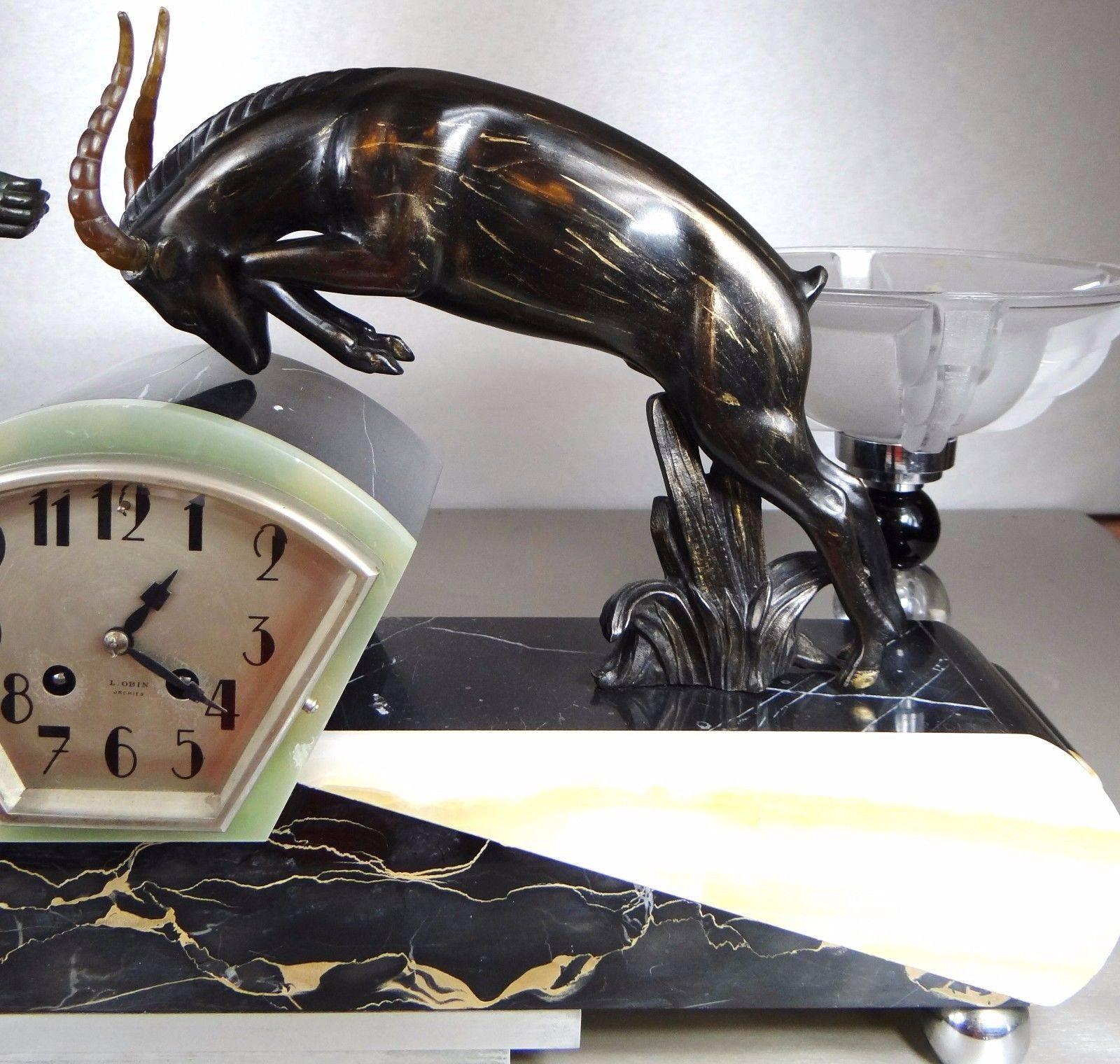 Rare Art Deco Three-Piece Clock Set by Salvator Riolo 5