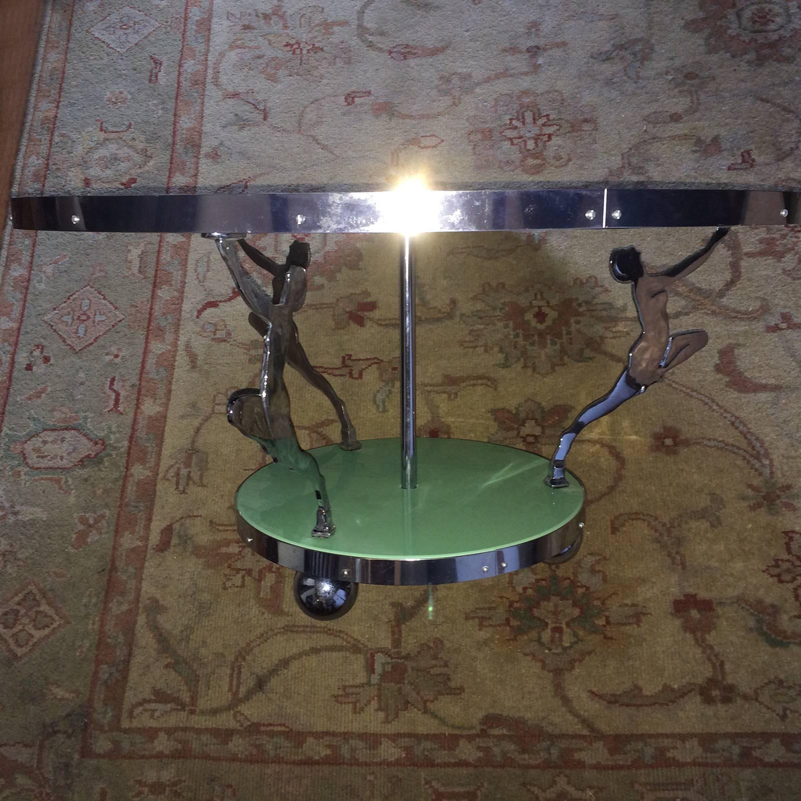 Rare Art Deco Chrome and Glass Dancer Coffee Table In Excellent Condition In Daylesford, Victoria