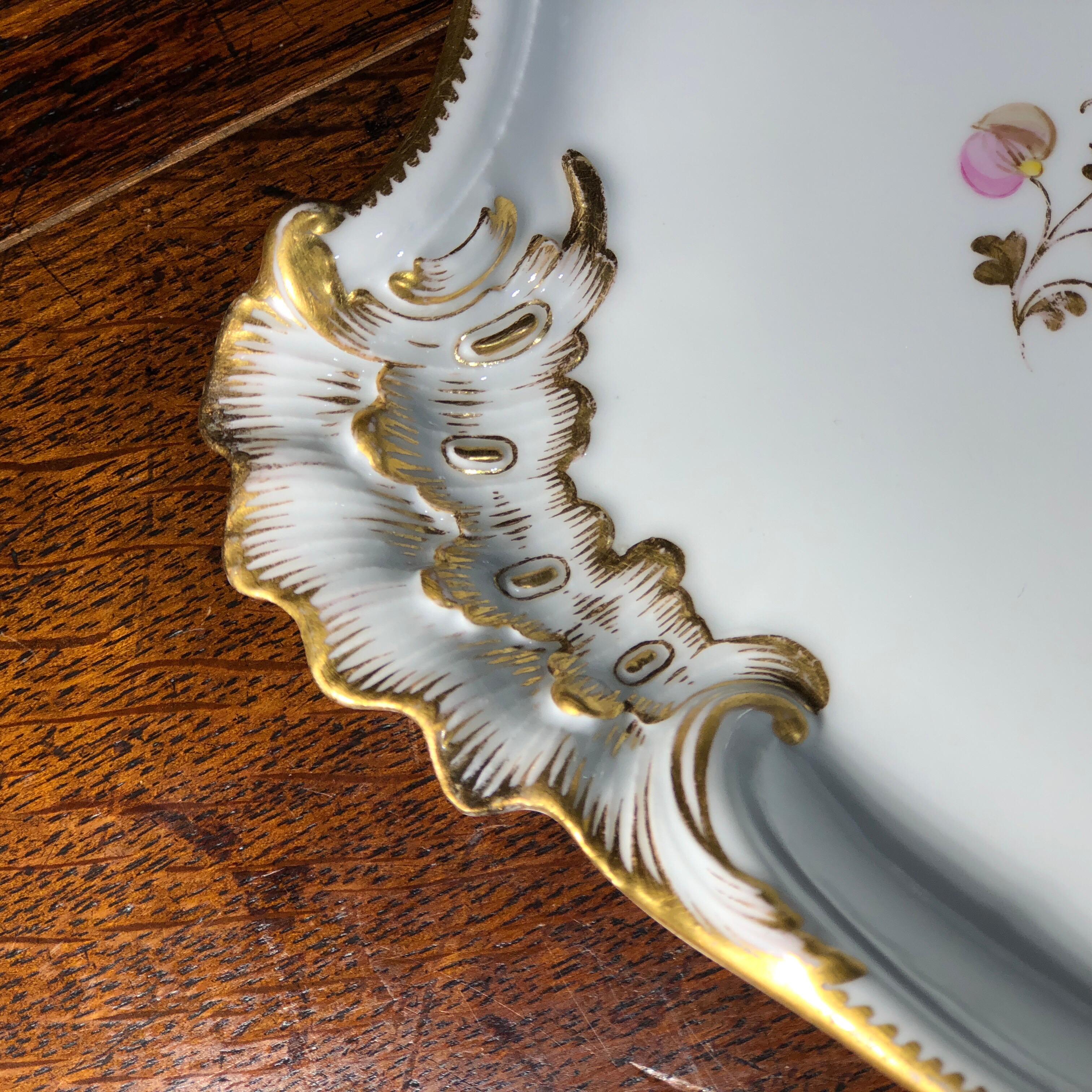 Rococo Revival Large Meissen Tray, Flowers and Gilt Decoration, circa 1870