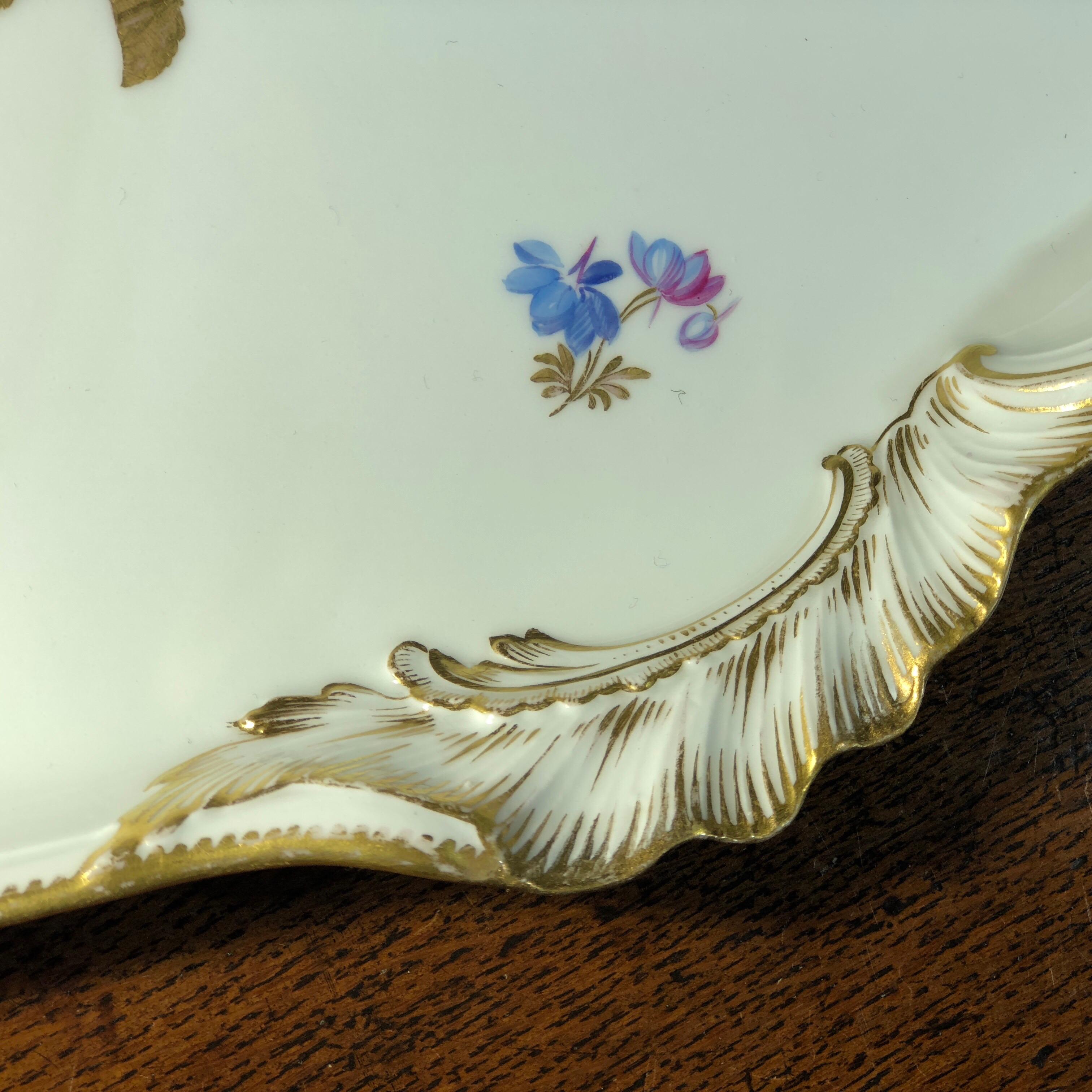 Porcelain Large Meissen Tray, Flowers and Gilt Decoration, circa 1870