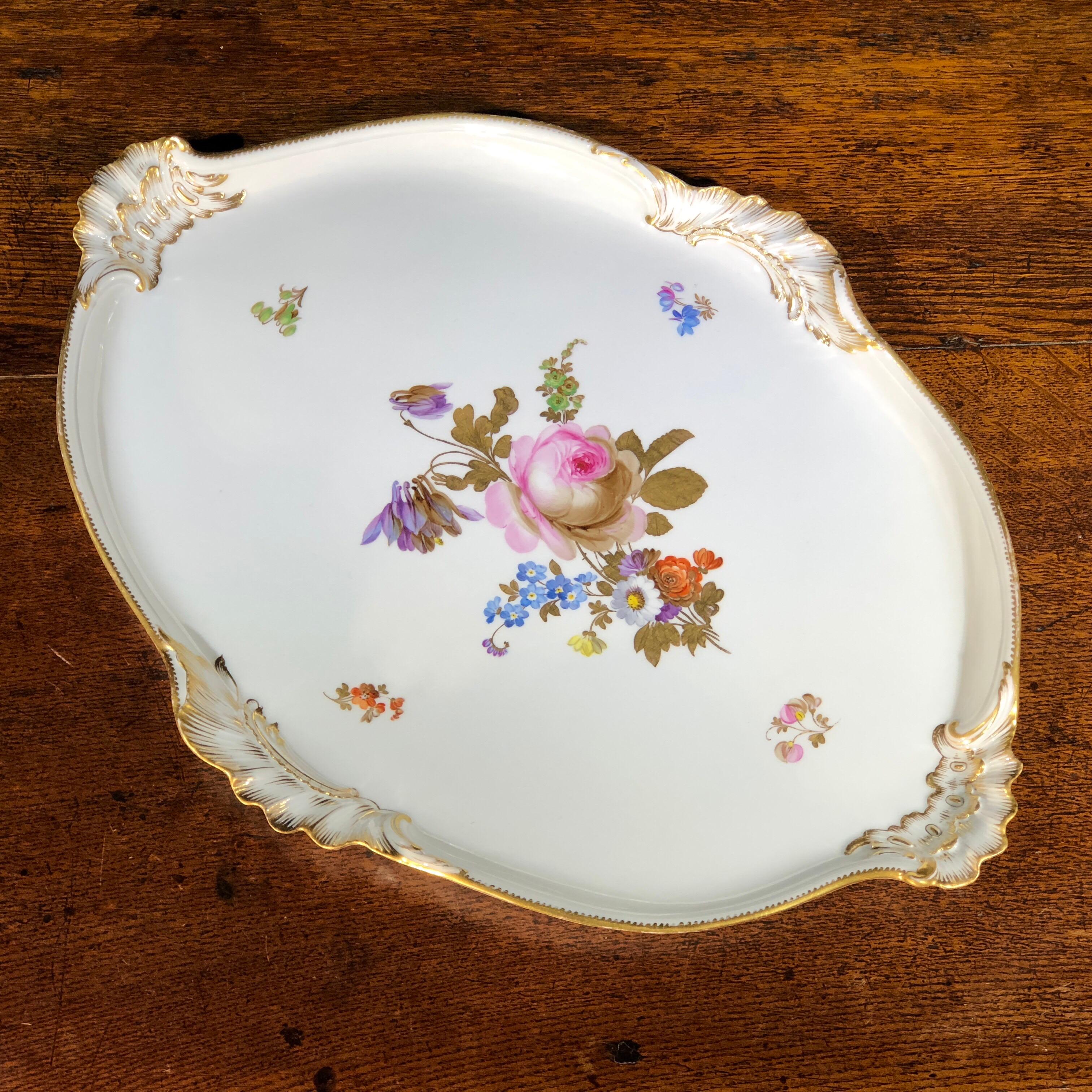 Large Meissen Tray, Flowers and Gilt Decoration, circa 1870 1